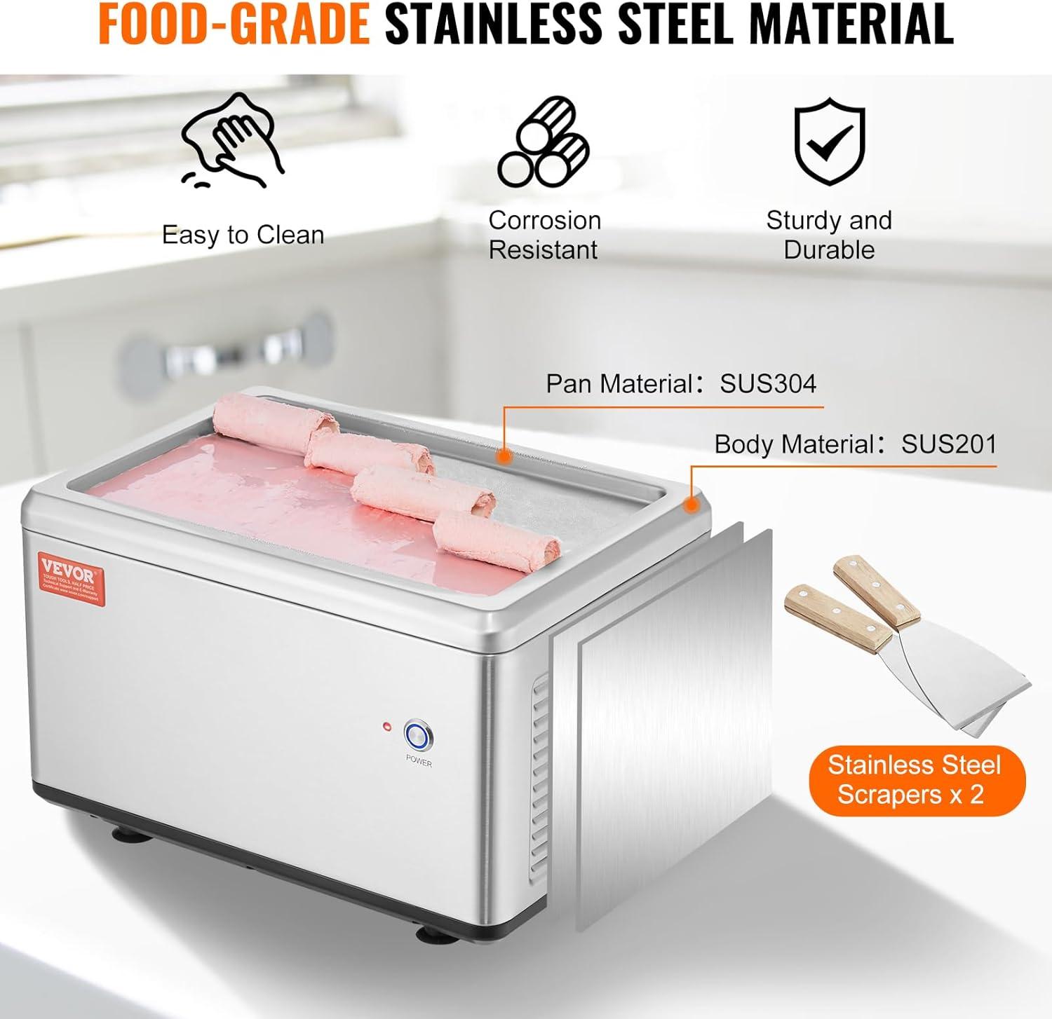 image:imageVEVOR Commercial Ice Roll MakerStirFried Yogurt Cream Machine 220W Ice Cream Roll Machine with 94 x 11 Square Pan Button Defrost Method with Food Shovels Perfect for BarsCafes Dessert Shops120W