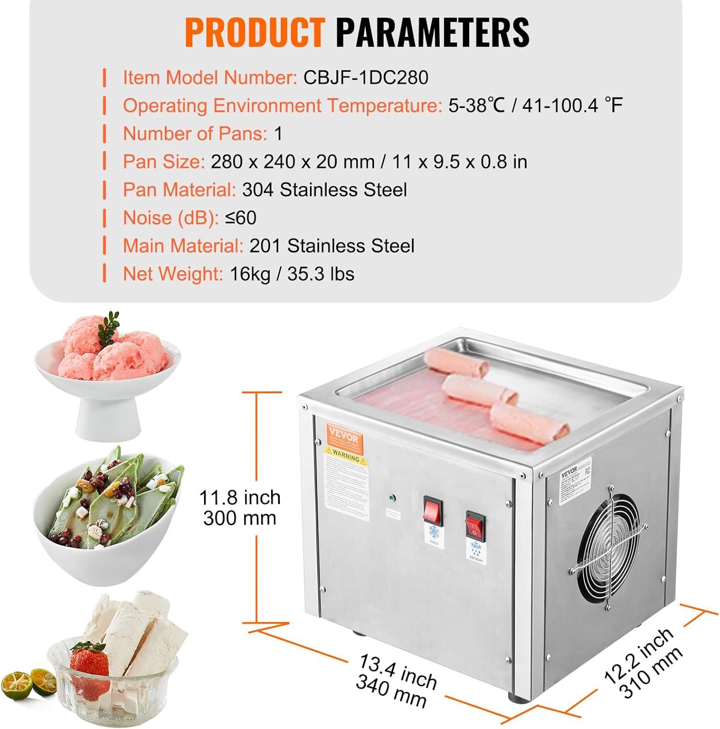 image:imageVEVOR Commercial Ice Roll MakerStirFried Yogurt Cream Machine 220W Ice Cream Roll Machine with 94 x 11 Square Pan Button Defrost Method with Food Shovels Perfect for BarsCafes Dessert Shops220W