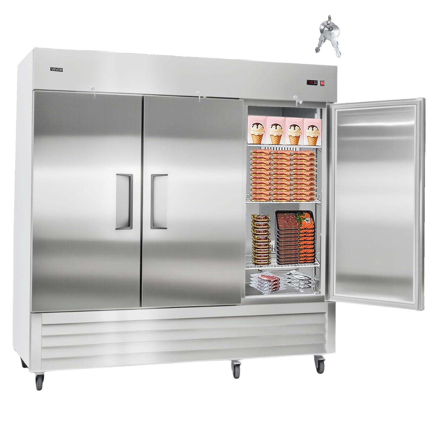image:imageVEVOR Commercial ReachIn Refrigerator 29 W 22 CuFt Stainless Steel Upright Refrigerator with Single Glass Door AutoDefrost 4 Adjustable Shelves 32 to 50 Temp Control ETL Certified85W 3 DoorsFreezer
