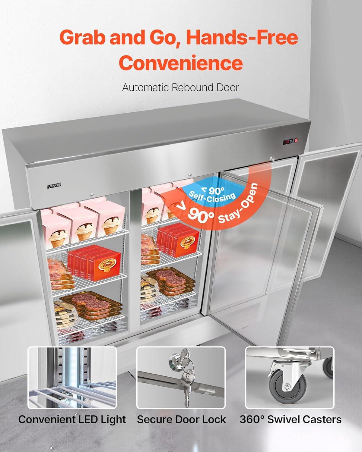 image:imageVEVOR Commercial ReachIn Refrigerator 29 W 22 CuFt Stainless Steel Upright Refrigerator with Single Glass Door AutoDefrost 4 Adjustable Shelves 32 to 50 Temp Control ETL Certified85W 3 DoorsFreezer