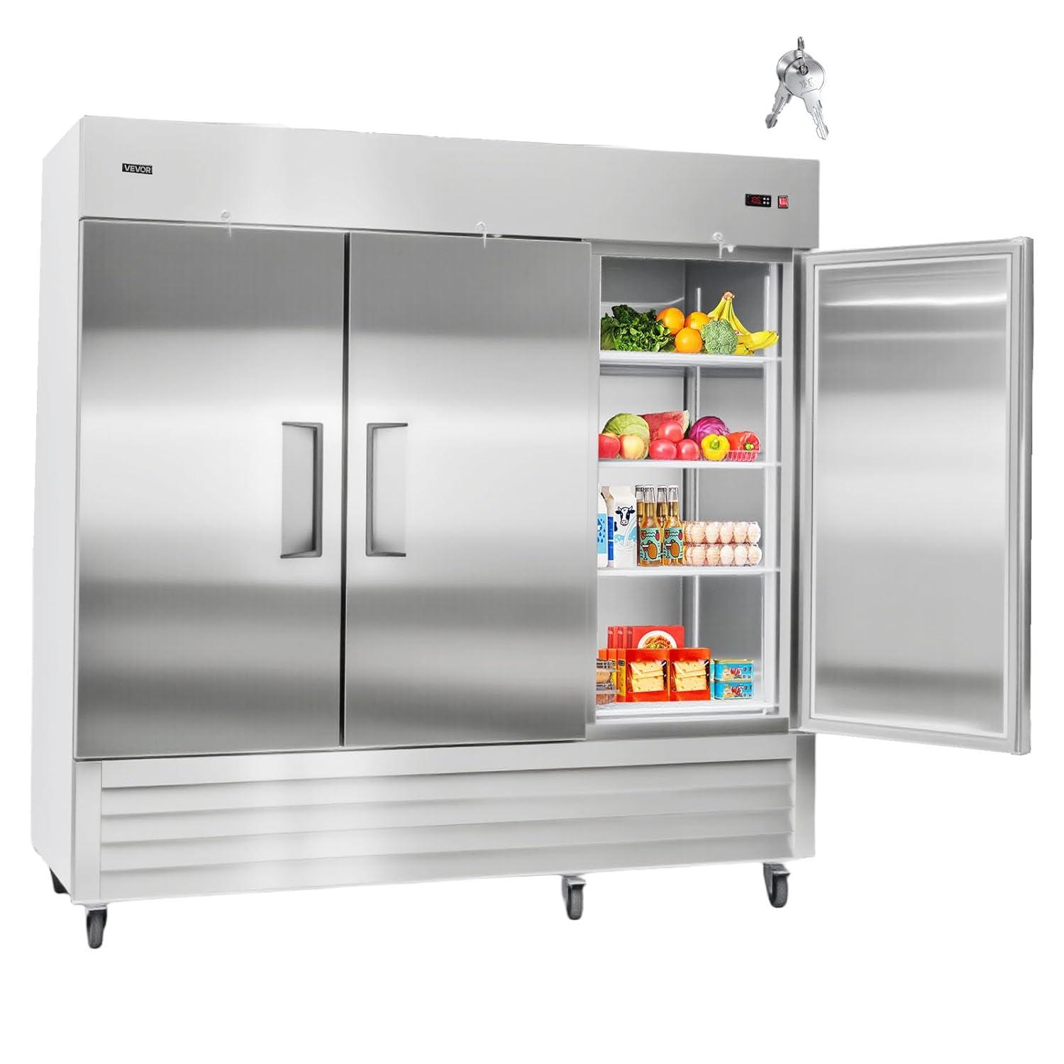 image:imageVEVOR Commercial ReachIn Refrigerator 29 W 22 CuFt Stainless Steel Upright Refrigerator with Single Glass Door AutoDefrost 4 Adjustable Shelves 32 to 50 Temp Control ETL Certified85W 3 DoorsRefrigerator