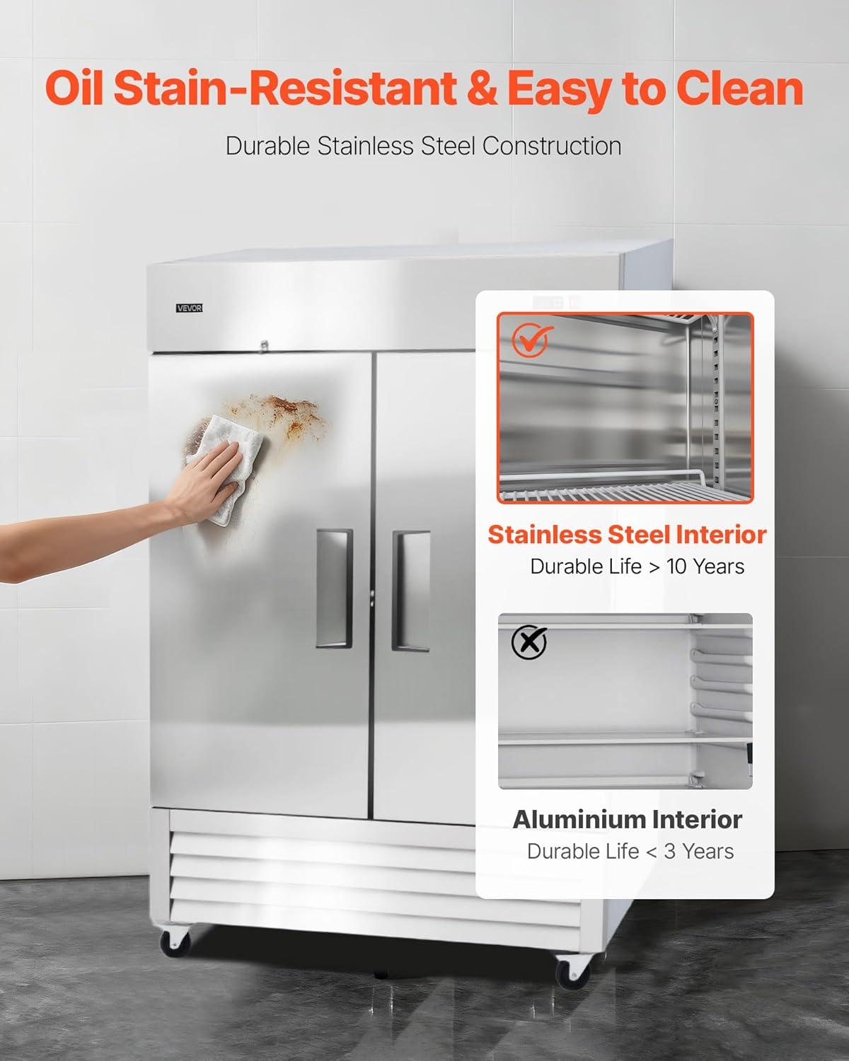 image:imageVEVOR Commercial ReachIn Refrigerator 29 W 22 CuFt Stainless Steel Upright Refrigerator with Single Glass Door AutoDefrost 4 Adjustable Shelves 32 to 50 Temp Control ETL Certified54W 2 DoorsFreezer