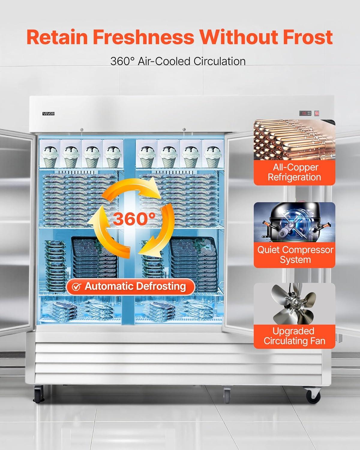 image:imageVEVOR Commercial ReachIn Refrigerator 29 W 22 CuFt Stainless Steel Upright Refrigerator with Single Glass Door AutoDefrost 4 Adjustable Shelves 32 to 50 Temp Control ETL Certified85W 3 DoorsFreezer