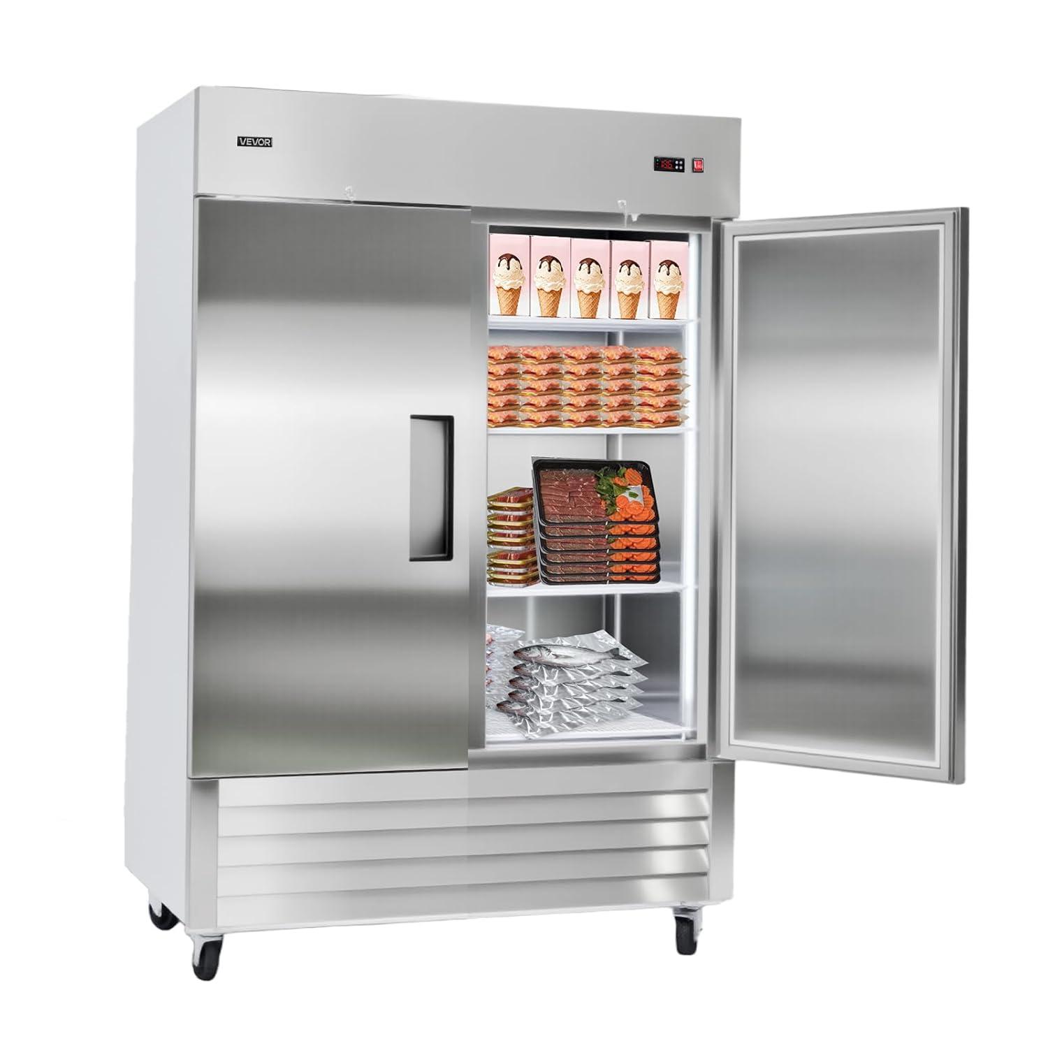 image:imageVEVOR Commercial ReachIn Refrigerator 29 W 22 CuFt Stainless Steel Upright Refrigerator with Single Glass Door AutoDefrost 4 Adjustable Shelves 32 to 50 Temp Control ETL Certified54W 2 DoorsFreezer