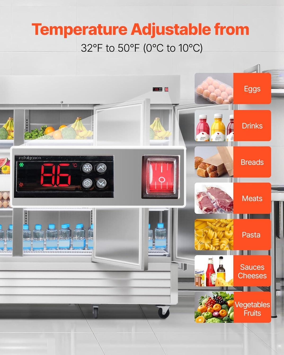 image:imageVEVOR Commercial ReachIn Refrigerator 29 W 22 CuFt Stainless Steel Upright Refrigerator with Single Glass Door AutoDefrost 4 Adjustable Shelves 32 to 50 Temp Control ETL Certified85W 3 DoorsRefrigerator