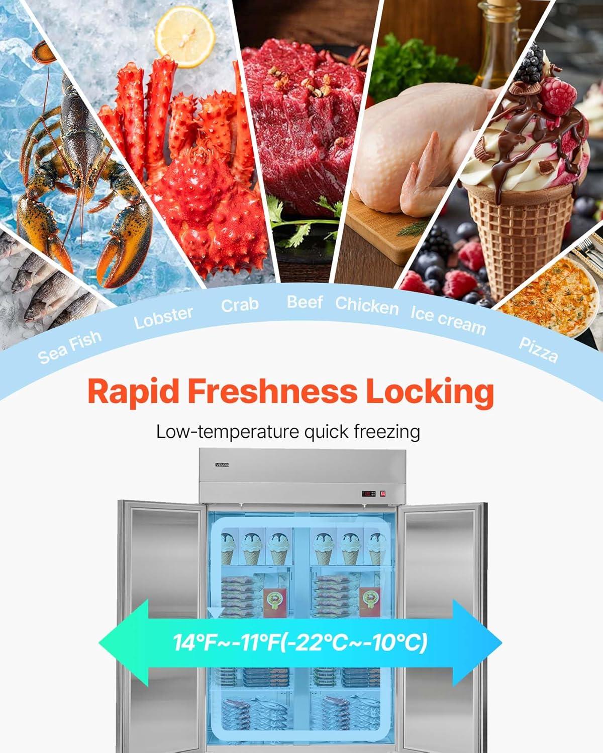 image:imageVEVOR Commercial ReachIn Refrigerator 29 W 22 CuFt Stainless Steel Upright Refrigerator with Single Glass Door AutoDefrost 4 Adjustable Shelves 32 to 50 Temp Control ETL Certified85W 3 DoorsFreezer