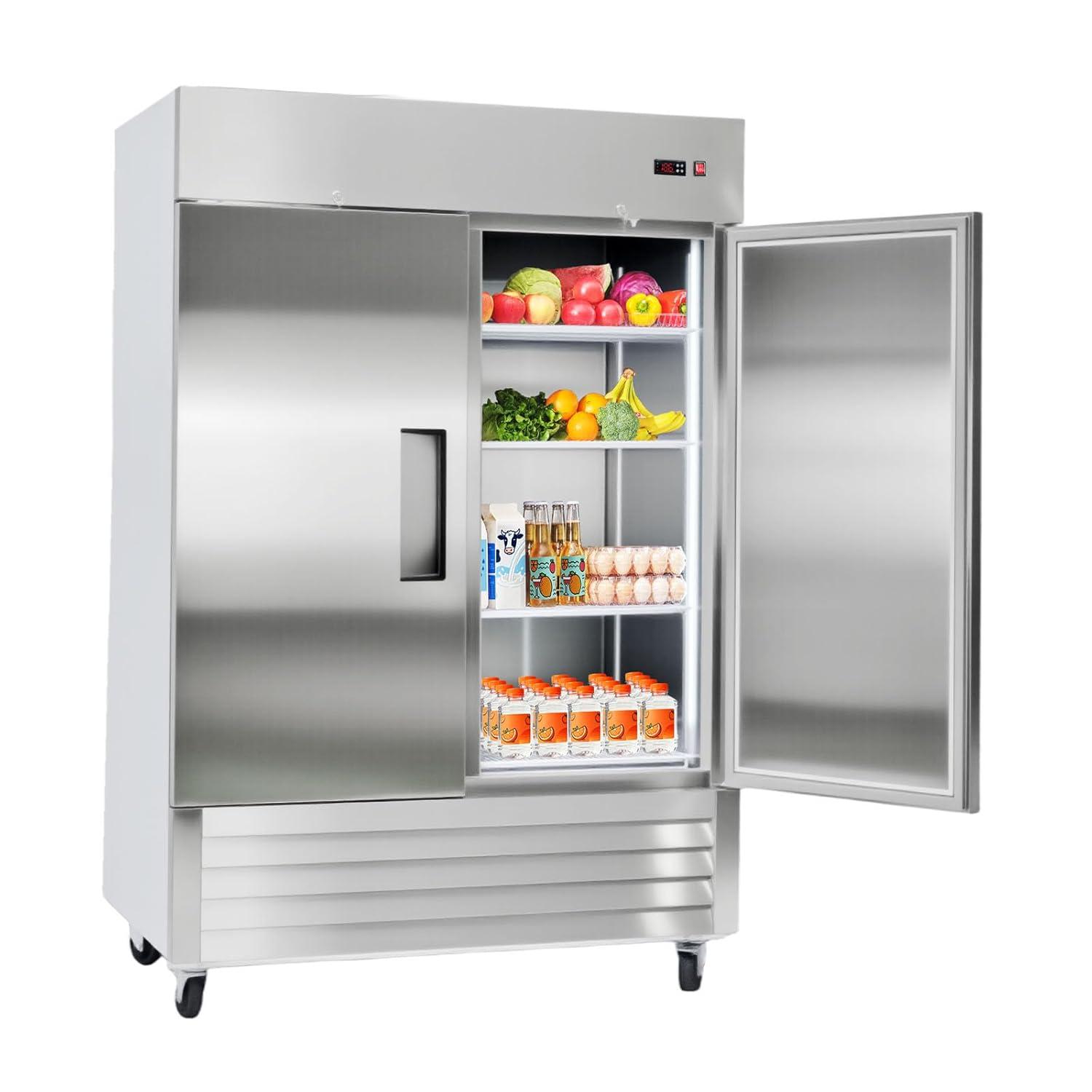 image:imageVEVOR Commercial ReachIn Refrigerator 29 W 22 CuFt Stainless Steel Upright Refrigerator with Single Glass Door AutoDefrost 4 Adjustable Shelves 32 to 50 Temp Control ETL Certified54W 2 DoorsRefrigerator
