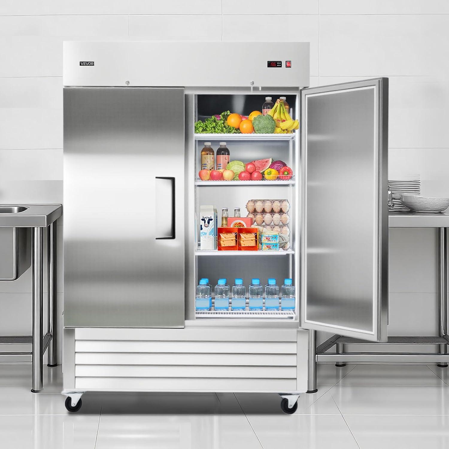 image:imageVEVOR Commercial ReachIn Refrigerator 29 W 22 CuFt Stainless Steel Upright Refrigerator with Single Glass Door AutoDefrost 4 Adjustable Shelves 32 to 50 Temp Control ETL Certified54W 2 DoorsRefrigerator