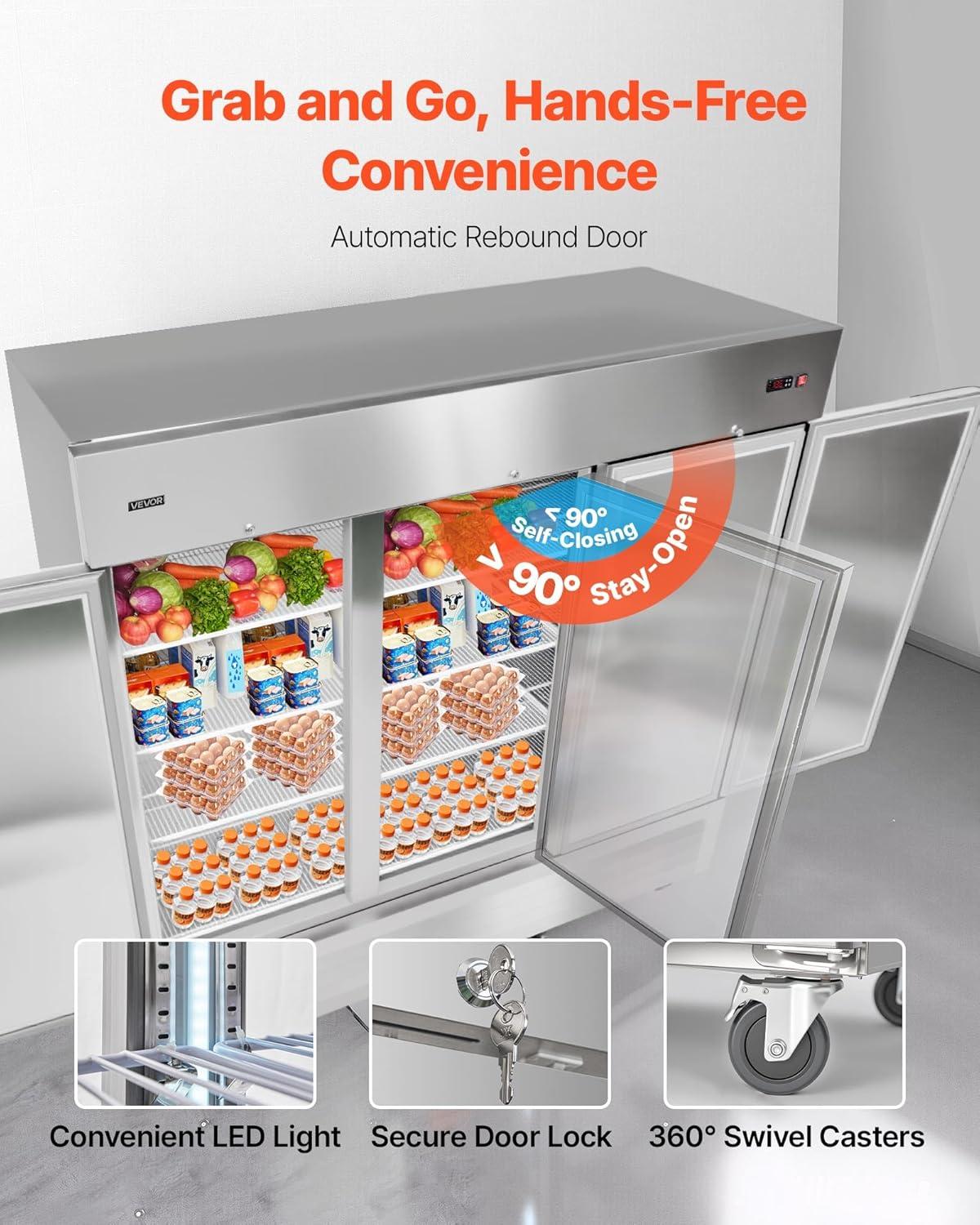 image:imageVEVOR Commercial ReachIn Refrigerator 29 W 22 CuFt Stainless Steel Upright Refrigerator with Single Glass Door AutoDefrost 4 Adjustable Shelves 32 to 50 Temp Control ETL Certified85W 3 DoorsRefrigerator