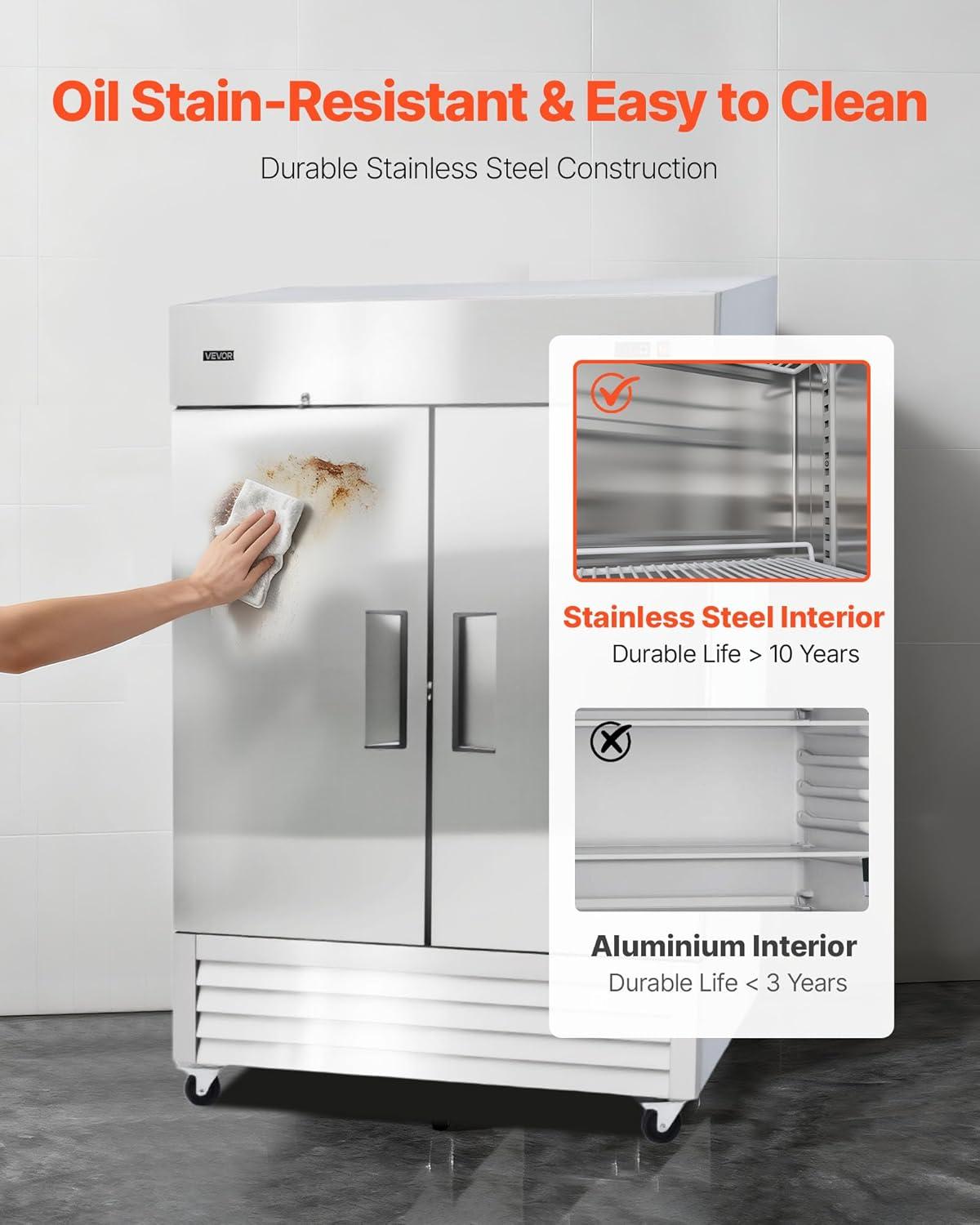 image:imageVEVOR Commercial ReachIn Refrigerator 29 W 22 CuFt Stainless Steel Upright Refrigerator with Single Glass Door AutoDefrost 4 Adjustable Shelves 32 to 50 Temp Control ETL Certified54W 2 DoorsRefrigerator