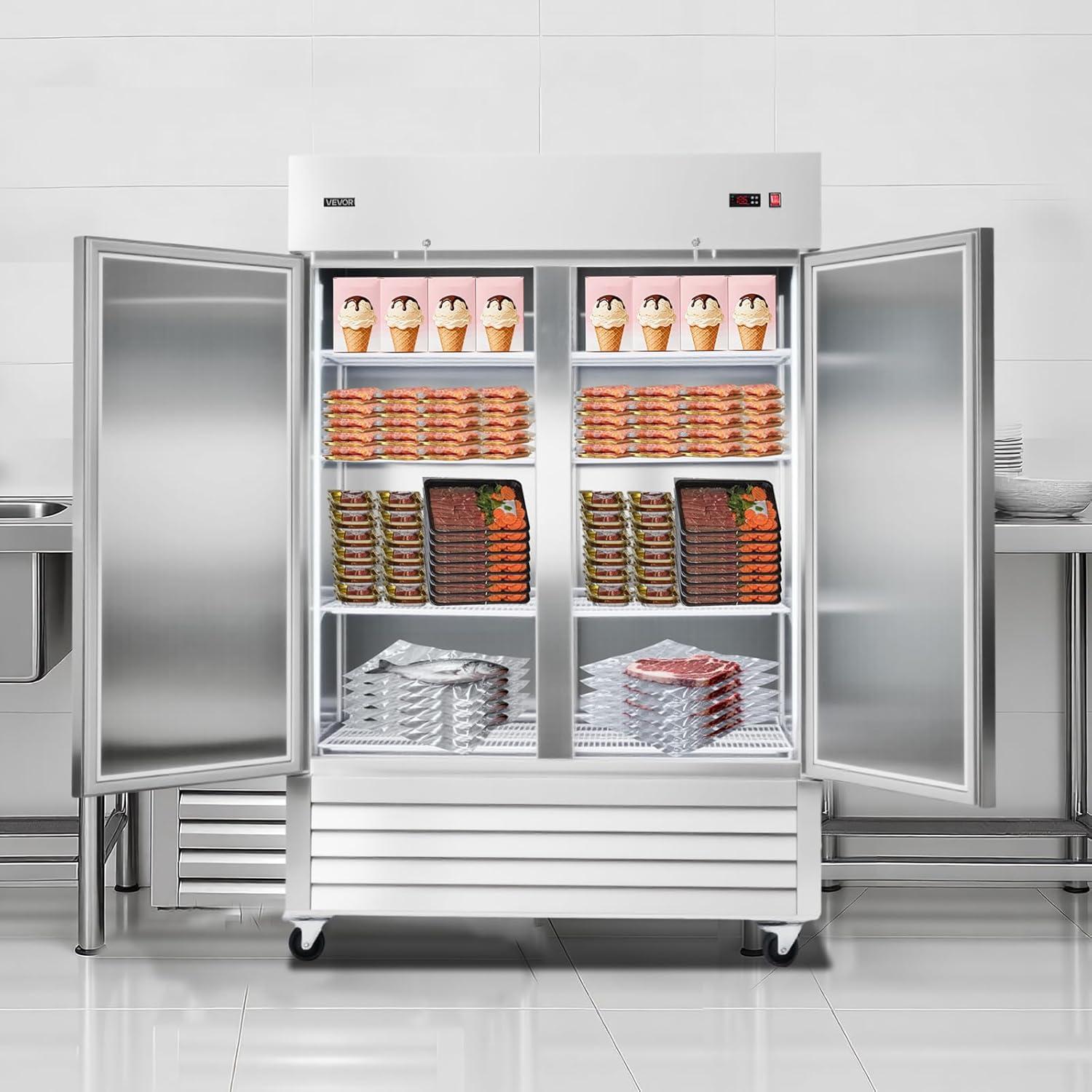 image:imageVEVOR Commercial ReachIn Refrigerator 29 W 22 CuFt Stainless Steel Upright Refrigerator with Single Glass Door AutoDefrost 4 Adjustable Shelves 32 to 50 Temp Control ETL Certified54W 2 DoorsFreezer