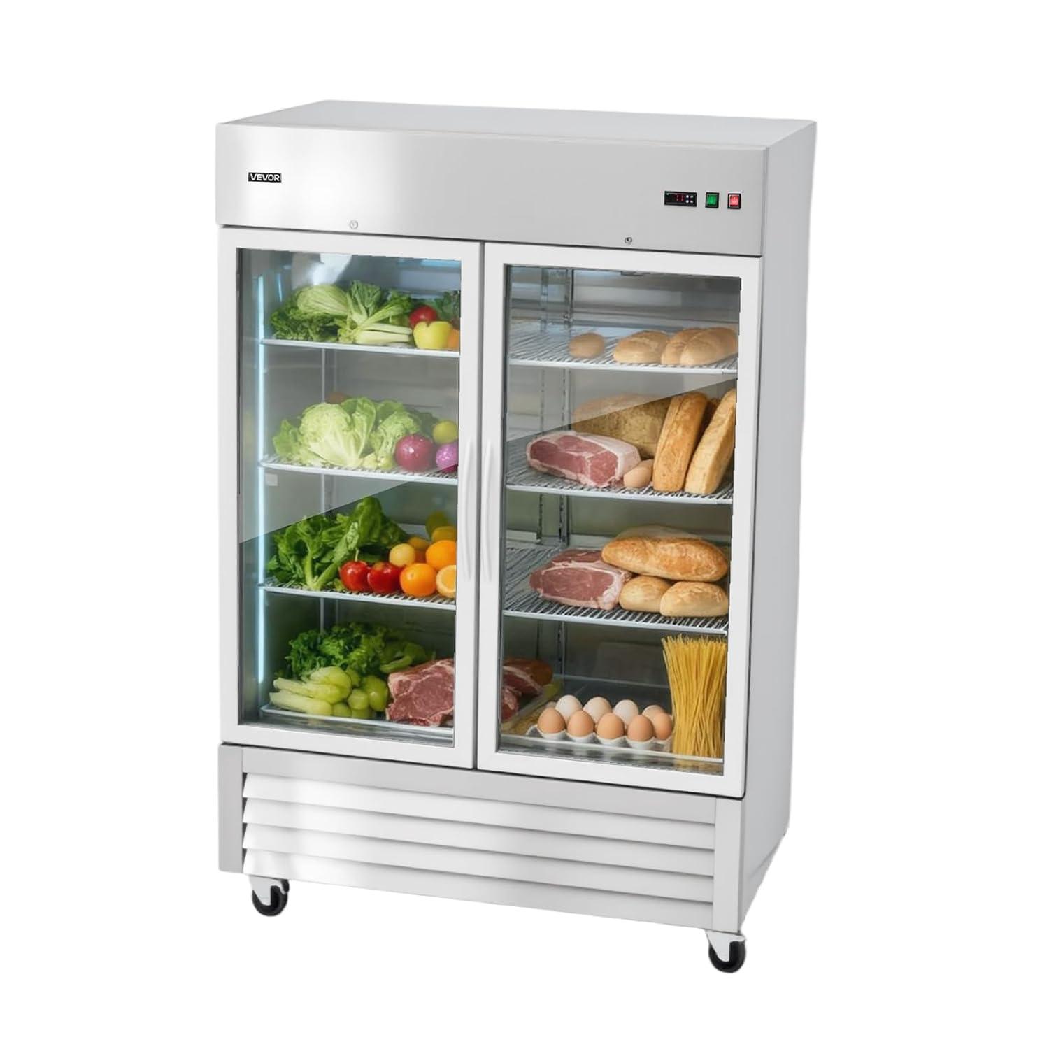 image:imageVEVOR Commercial ReachIn Refrigerator 29 W 22 CuFt Stainless Steel Upright Refrigerator with Single Glass Door AutoDefrost 4 Adjustable Shelves 32 to 50 Temp Control ETL Certified54W 2 Glass DoorsRefrigerator