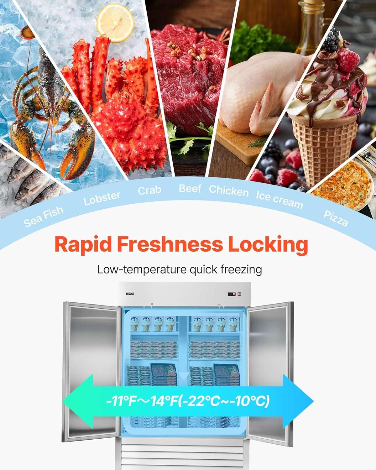 image:imageVEVOR Commercial ReachIn Refrigerator 29 W 22 CuFt Stainless Steel Upright Refrigerator with Single Glass Door AutoDefrost 4 Adjustable Shelves 32 to 50 Temp Control ETL Certified54W 2 DoorsFreezer