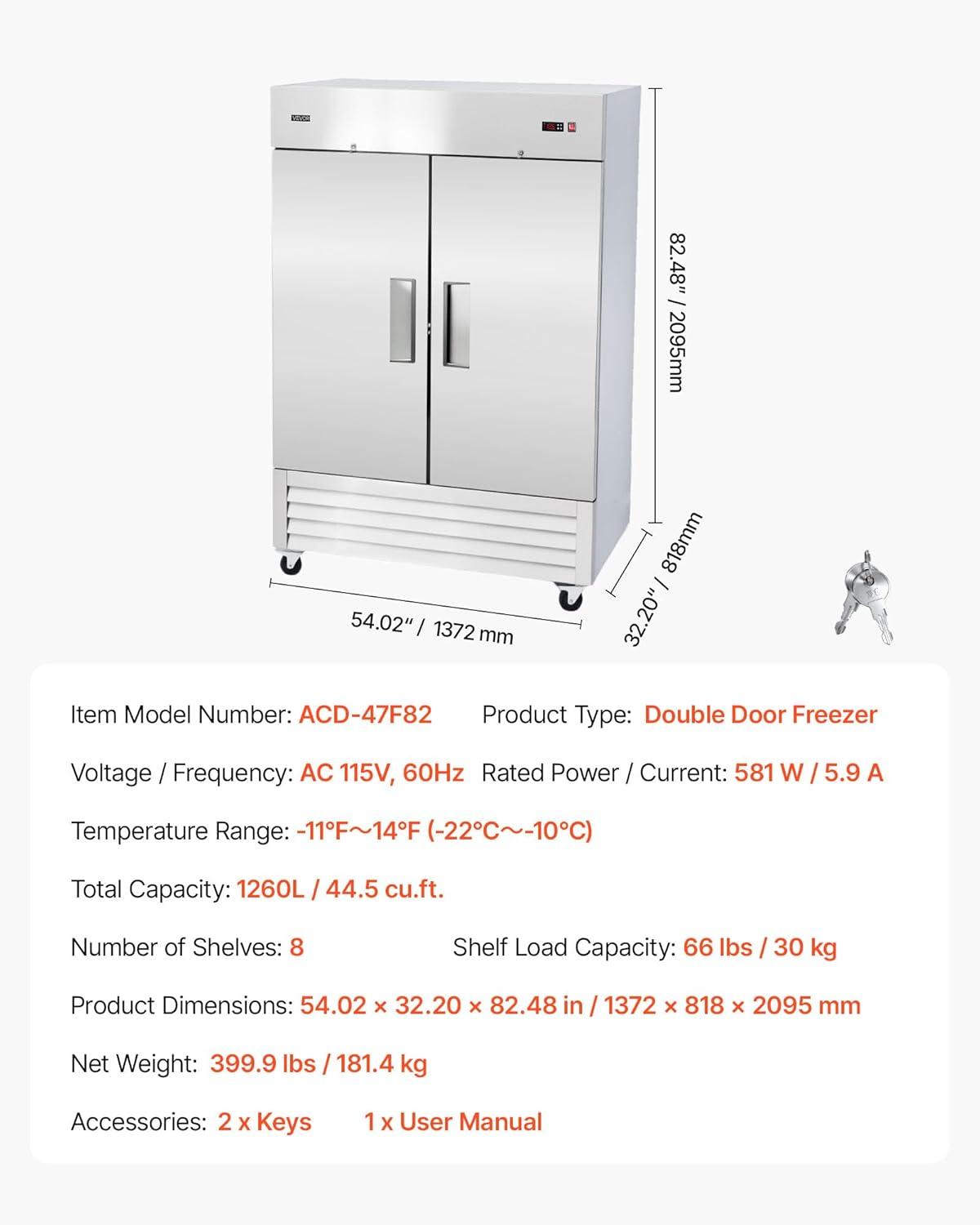 image:imageVEVOR Commercial ReachIn Refrigerator 29 W 22 CuFt Stainless Steel Upright Refrigerator with Single Glass Door AutoDefrost 4 Adjustable Shelves 32 to 50 Temp Control ETL Certified54W 2 DoorsFreezer