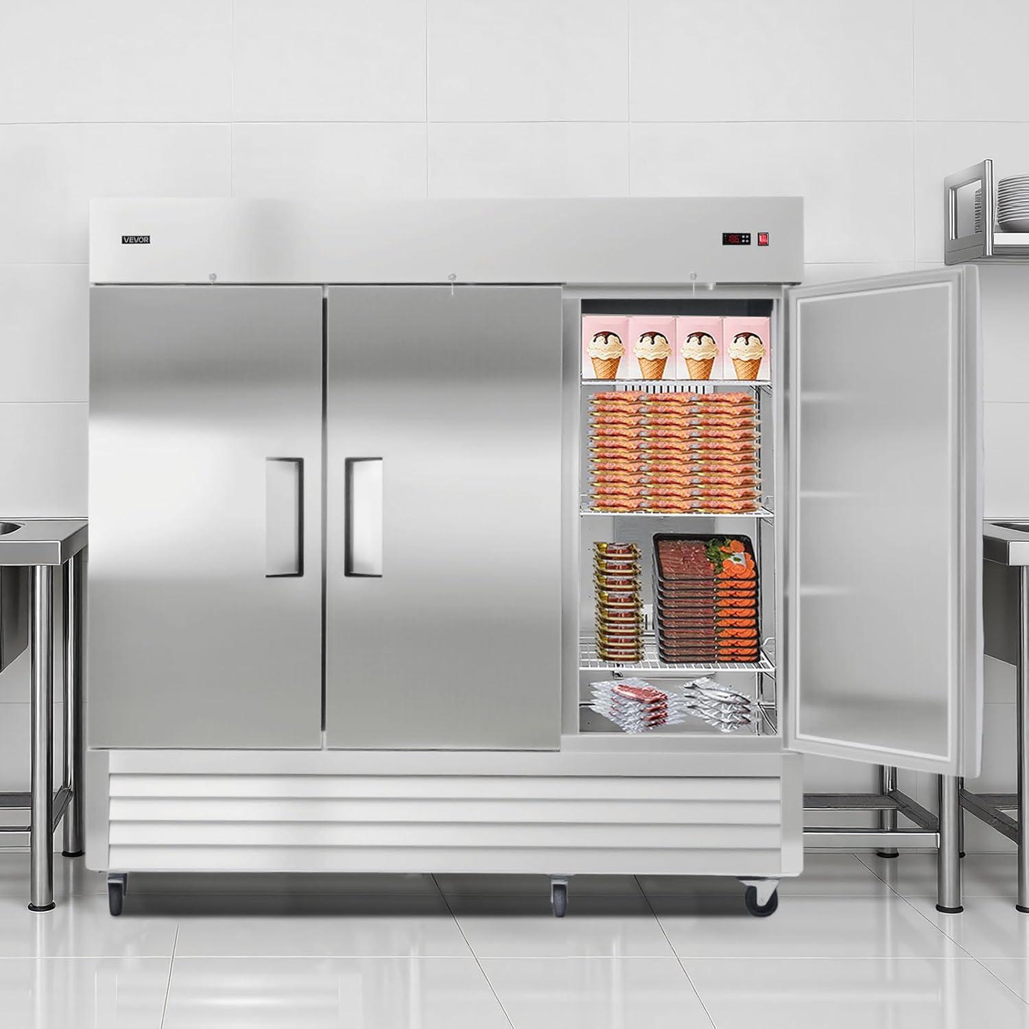 image:imageVEVOR Commercial ReachIn Refrigerator 29 W 22 CuFt Stainless Steel Upright Refrigerator with Single Glass Door AutoDefrost 4 Adjustable Shelves 32 to 50 Temp Control ETL Certified85W 3 DoorsFreezer