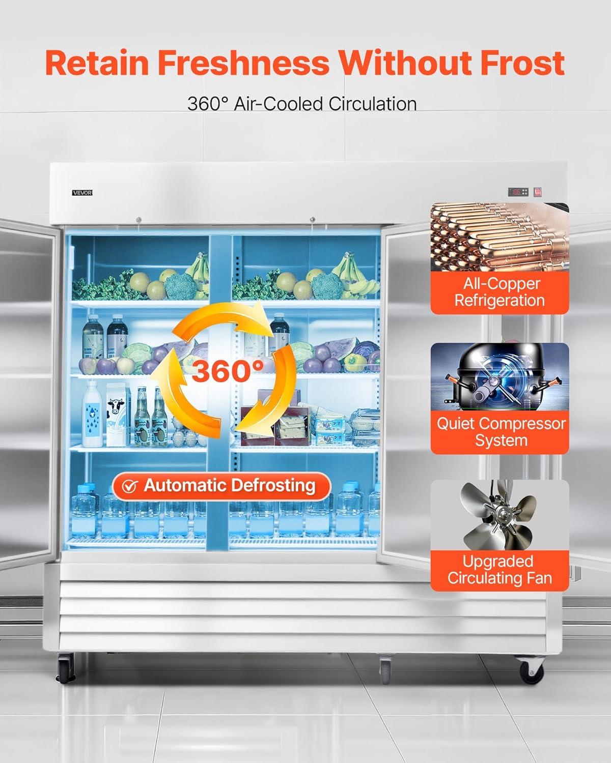 image:imageVEVOR Commercial ReachIn Refrigerator 29 W 22 CuFt Stainless Steel Upright Refrigerator with Single Glass Door AutoDefrost 4 Adjustable Shelves 32 to 50 Temp Control ETL Certified85W 3 DoorsRefrigerator