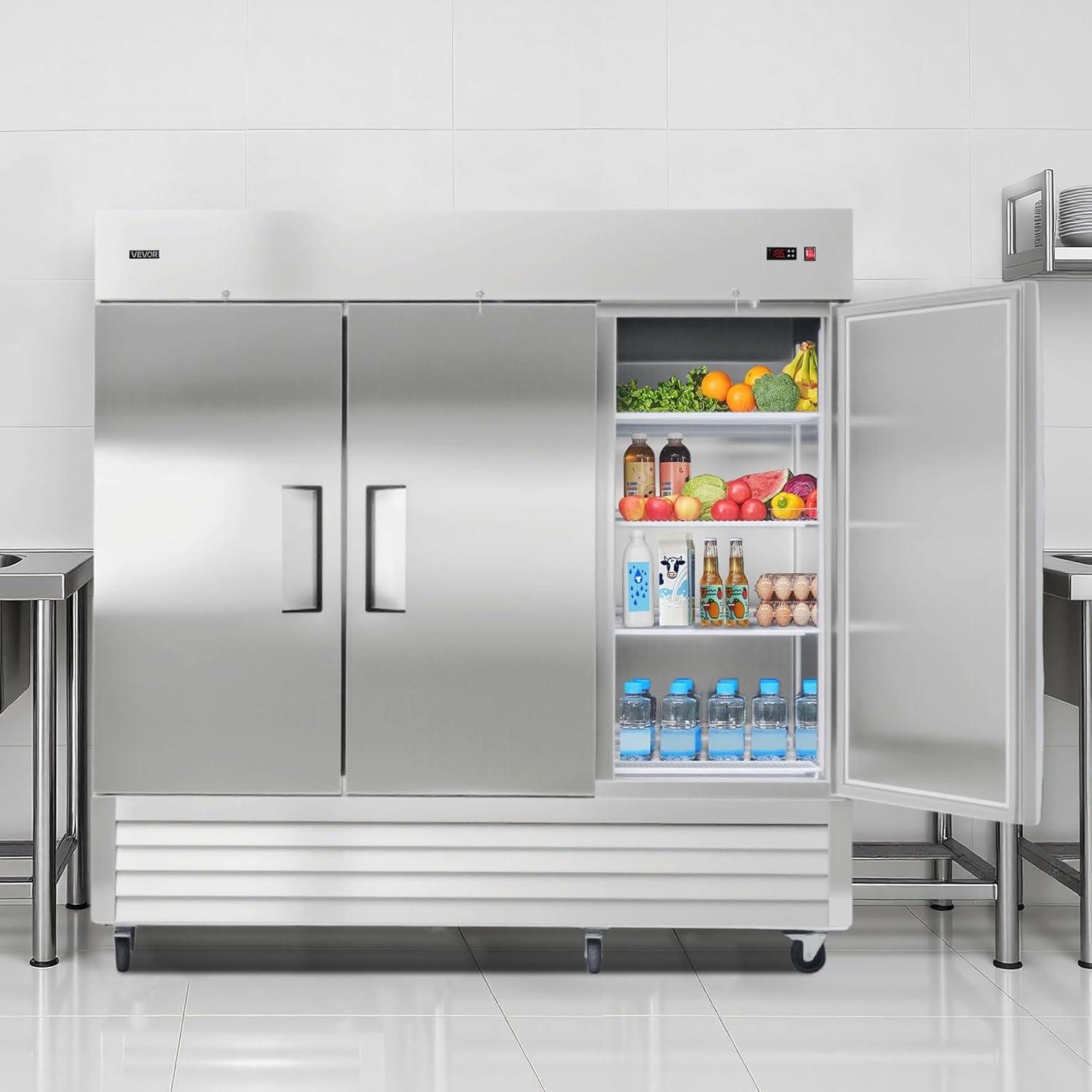 image:imageVEVOR Commercial ReachIn Refrigerator 29 W 22 CuFt Stainless Steel Upright Refrigerator with Single Glass Door AutoDefrost 4 Adjustable Shelves 32 to 50 Temp Control ETL Certified85W 3 DoorsRefrigerator
