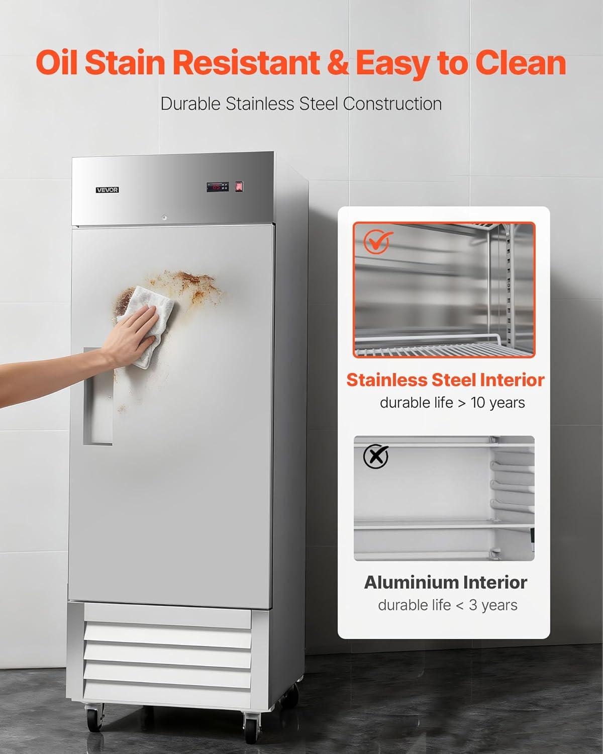 image:imageVEVOR Commercial ReachIn Refrigerator 29 W 22 CuFt Stainless Steel Upright Refrigerator with Single Glass Door AutoDefrost 4 Adjustable Shelves 32 to 50 Temp Control ETL Certified29W 1 DoorRefrigerator