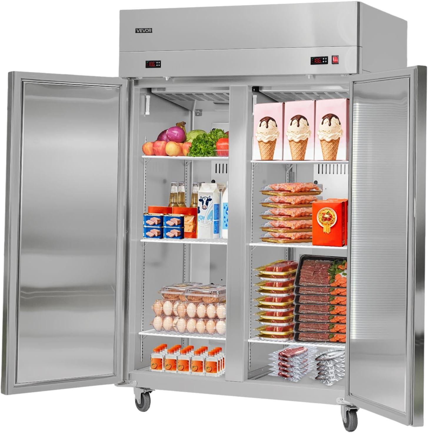 image:imageVEVOR Commercial ReachIn Refrigerator 48 W 32 CuFt Stainless Steel Upright Refrigerator with 4 Doors AutoDefrost 6 Adjustable Shelves 32 to 50 Temp Control UL Certified48w 32 Cuft Double Doorscombo