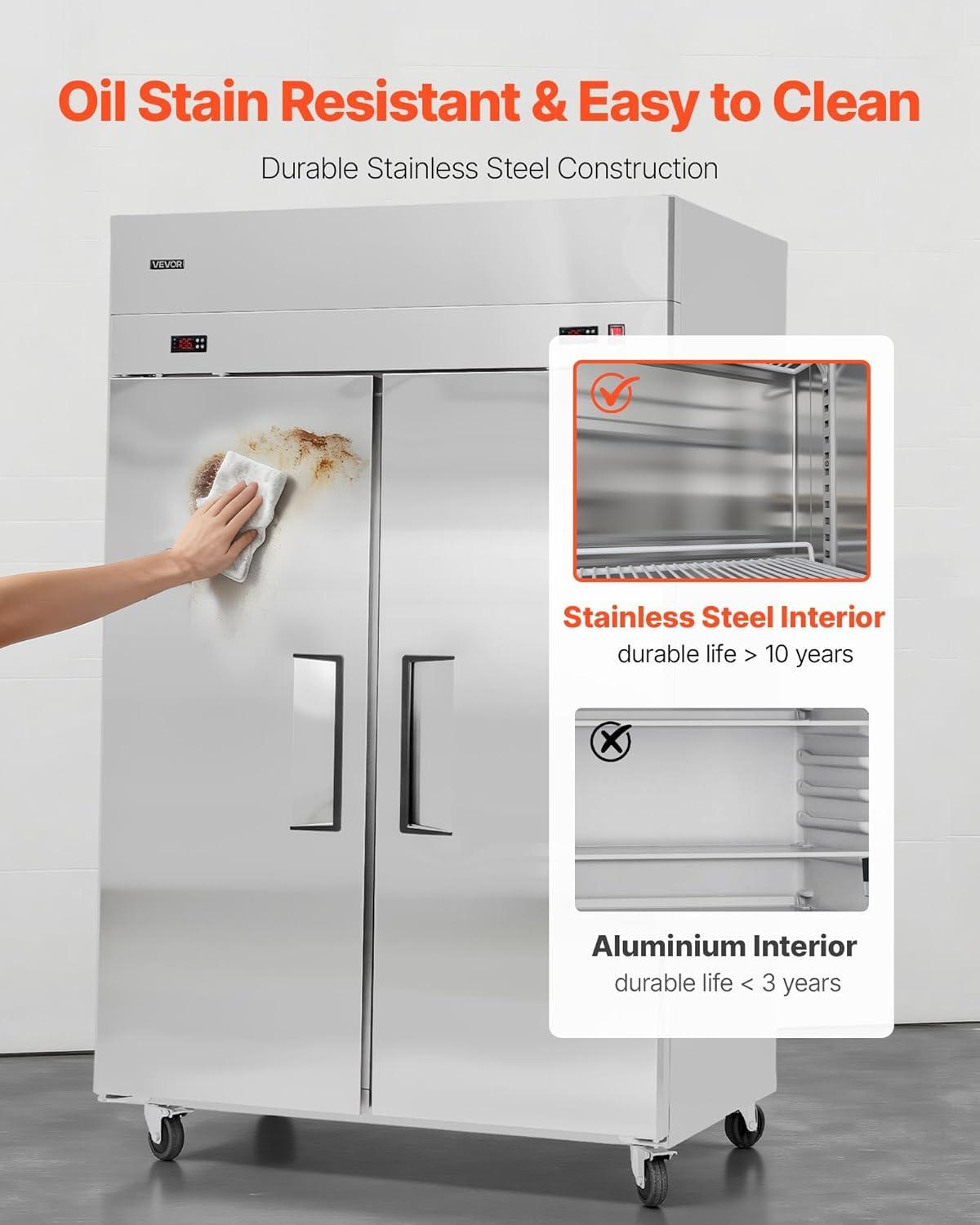 image:imageVEVOR Commercial ReachIn Refrigerator 48 W 32 CuFt Stainless Steel Upright Refrigerator with 4 Doors AutoDefrost 6 Adjustable Shelves 32 to 50 Temp Control UL Certified48w 32 Cuft Double Doorscombo