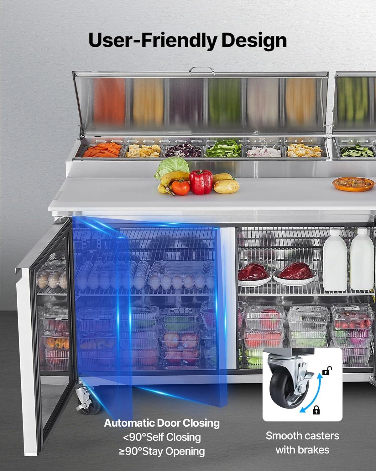 image:imageVEVOR Commercial Refrigerator 44 W Pizza Prep Refrigerated Table 193 Ultra Wide Countertop Food Prep Cooler 11 CuFt Single Door Salad Prep Fridge 6 Pans Pizza Make Worktop with Cutting Board67W Pizza Prep Refrigerator