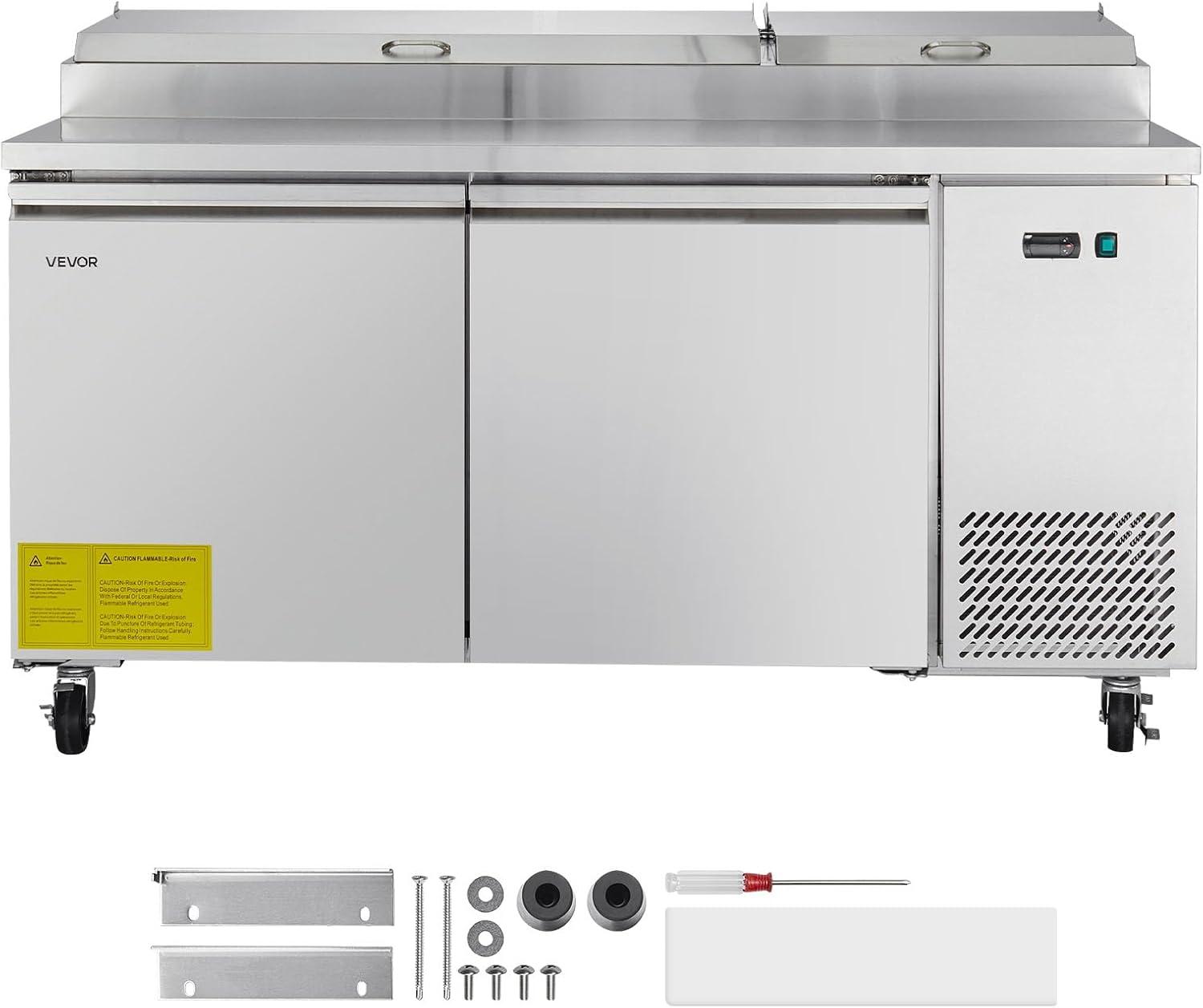 image:imageVEVOR Commercial Refrigerator 44 W Pizza Prep Refrigerated Table 193 Ultra Wide Countertop Food Prep Cooler 11 CuFt Single Door Salad Prep Fridge 6 Pans Pizza Make Worktop with Cutting Board67W Pizza Prep Refrigerator