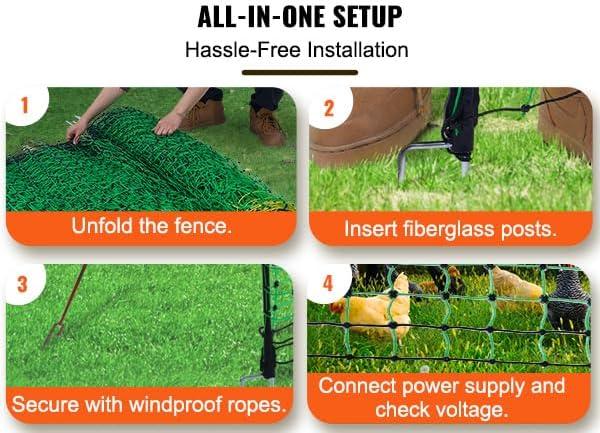 image:imageVEVOR Electric Fence Netting 42H x 164L PE Net Fencing with Posts and DoubleSpiked Stakes Utility Portable Mesh for Goats Sheep Lambs Deer Hogs Dogs for Farms Backyards and Ranches48in168ft