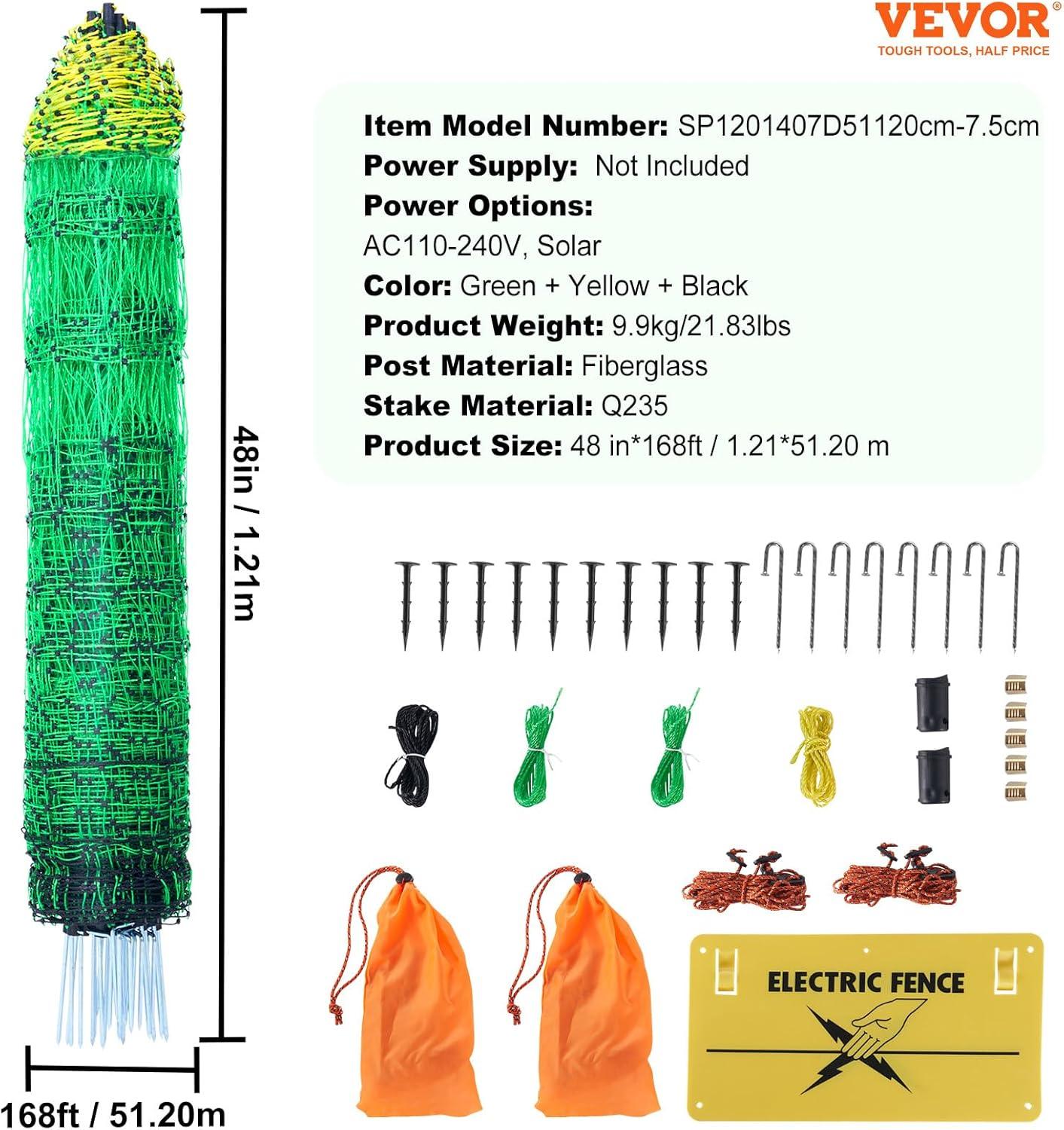 image:imageVEVOR Electric Fence Netting 42H x 164L PE Net Fencing with Posts and DoubleSpiked Stakes Utility Portable Mesh for Goats Sheep Lambs Deer Hogs Dogs for Farms Backyards and Ranches48in168ft