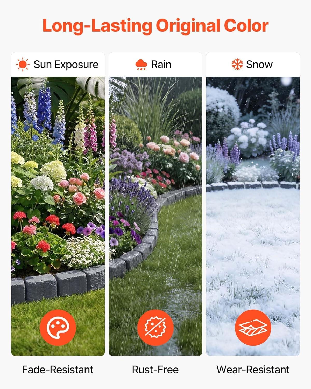 image:imageVEVOR Faux Stone Landscape Edging 468 x 39 Realistic Lawn Edging with Anchoring Spikes Flexible BrickSized Garden Border FadeResistant Yard Garden Stone Border for Driveways Walkway BrownSandstone Gray