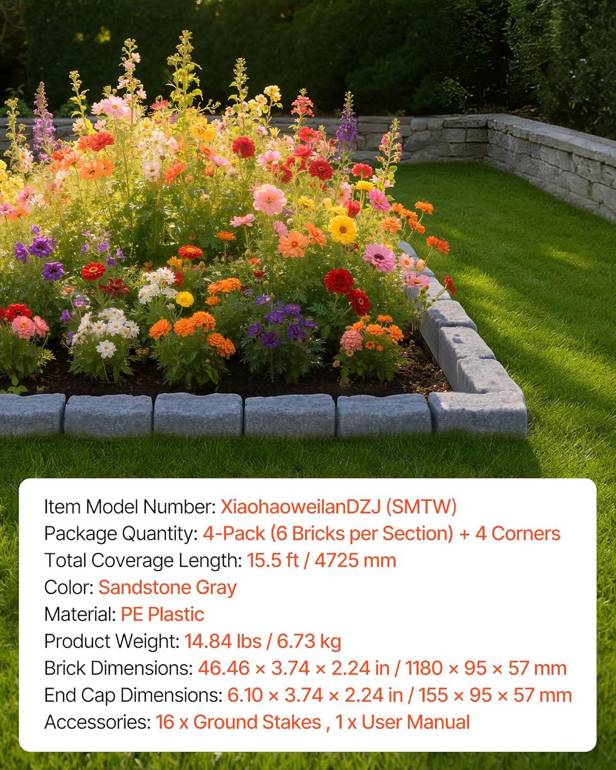 image:imageVEVOR Faux Stone Landscape Edging 468 x 39 Realistic Lawn Edging with Anchoring Spikes Flexible BrickSized Garden Border FadeResistant Yard Garden Stone Border for Driveways Walkway BrownSandstone Gray
