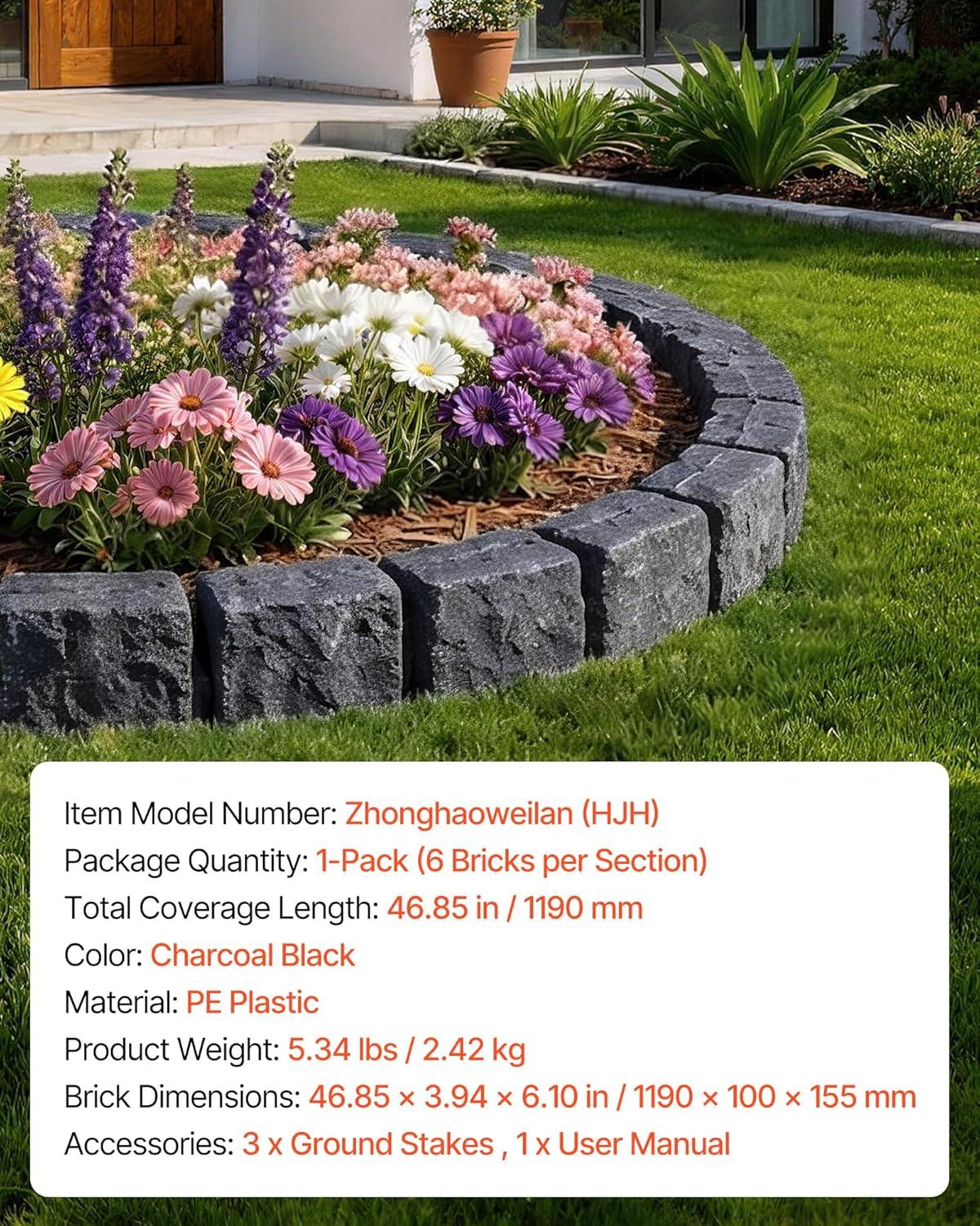 image:imageVEVOR Faux Stone Landscape Edging 468 x 39 Realistic Lawn Edging with Anchoring Spikes Flexible BrickSized Garden Border FadeResistant Yard Garden Stone Border for Driveways Walkway BrownCharcoal Black