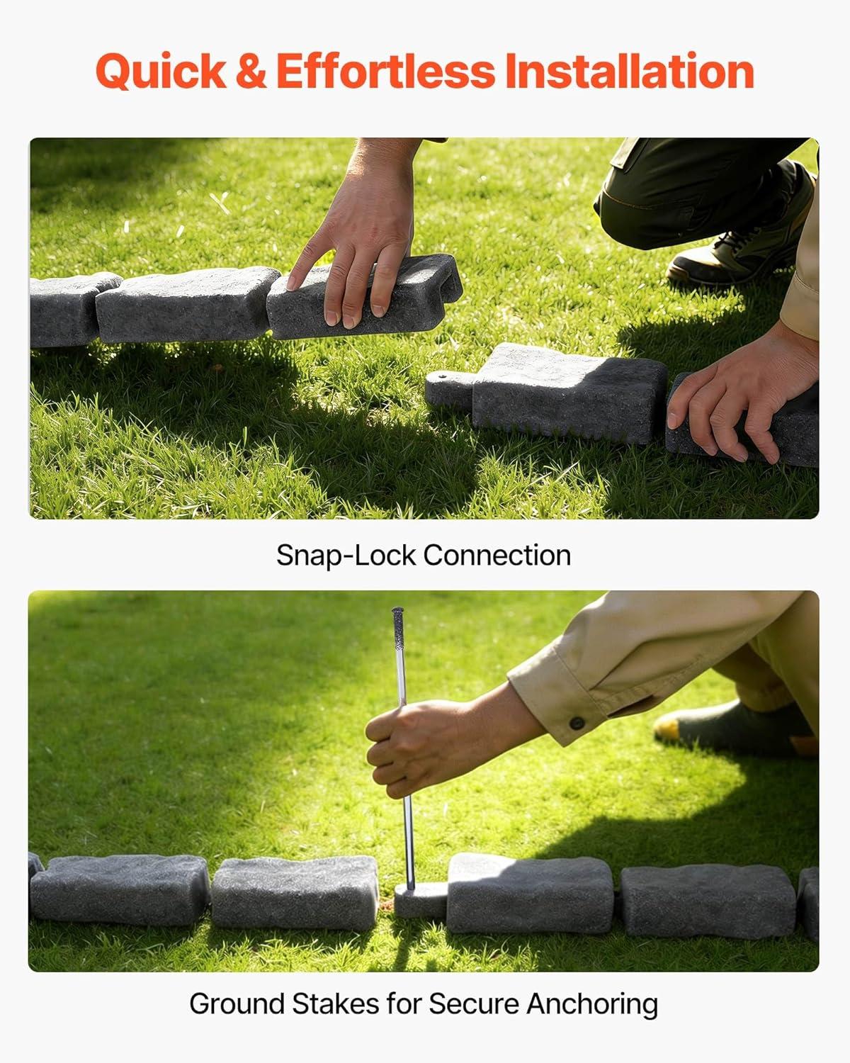 image:imageVEVOR Faux Stone Landscape Edging 468 x 39 Realistic Lawn Edging with Anchoring Spikes Flexible BrickSized Garden Border FadeResistant Yard Garden Stone Border for Driveways Walkway BrownSandstone Gray