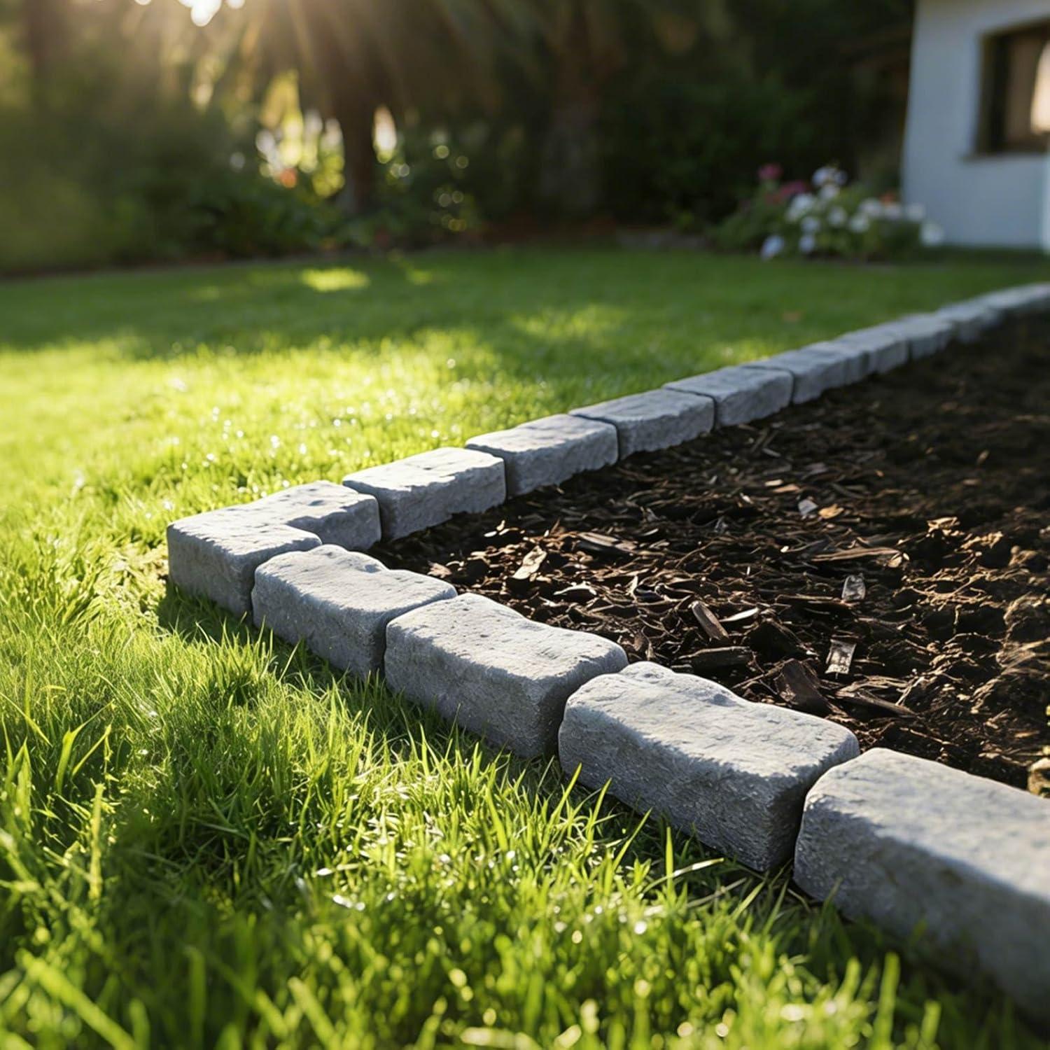 image:imageVEVOR Faux Stone Landscape Edging 468 x 39 Realistic Lawn Edging with Anchoring Spikes Flexible BrickSized Garden Border FadeResistant Yard Garden Stone Border for Driveways Walkway BrownSandstone Gray