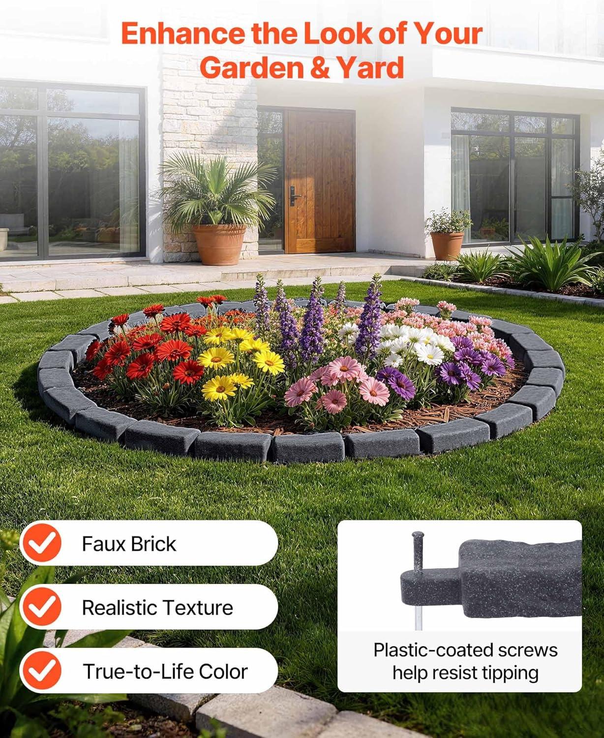 image:imageVEVOR Faux Stone Landscape Edging 468 x 39 Realistic Lawn Edging with Anchoring Spikes Flexible BrickSized Garden Border FadeResistant Yard Garden Stone Border for Driveways Walkway BrownCharcoal Black