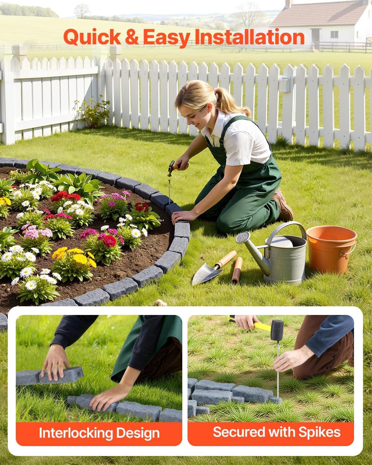 image:imageVEVOR Faux Stone Landscape Edging 468 x 39 Realistic Lawn Edging with Anchoring Spikes Flexible BrickSized Garden Border FadeResistant Yard Garden Stone Border for Driveways Walkway BrownSandstone Gray