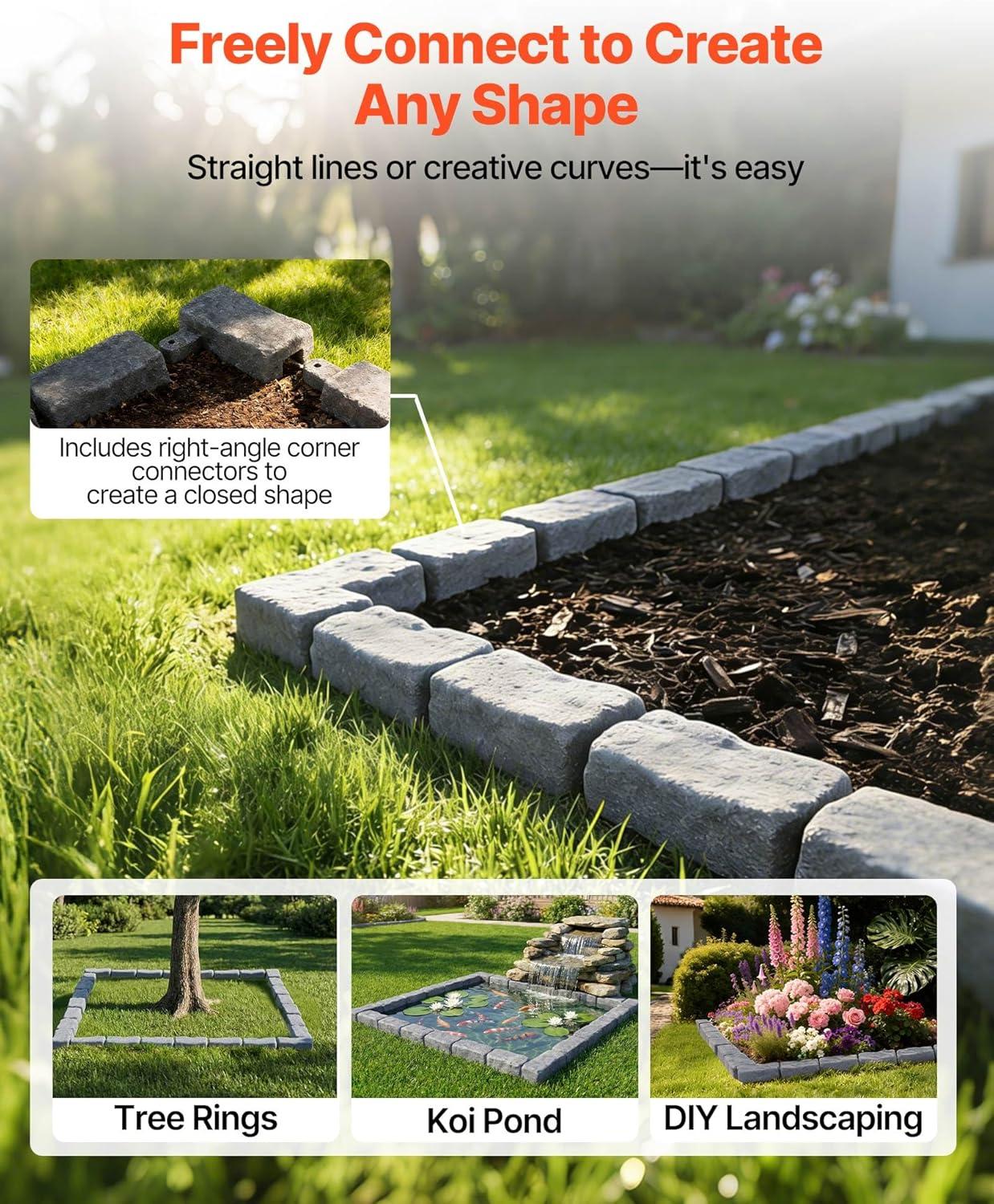 image:imageVEVOR Faux Stone Landscape Edging 468 x 39 Realistic Lawn Edging with Anchoring Spikes Flexible BrickSized Garden Border FadeResistant Yard Garden Stone Border for Driveways Walkway BrownSandstone Gray