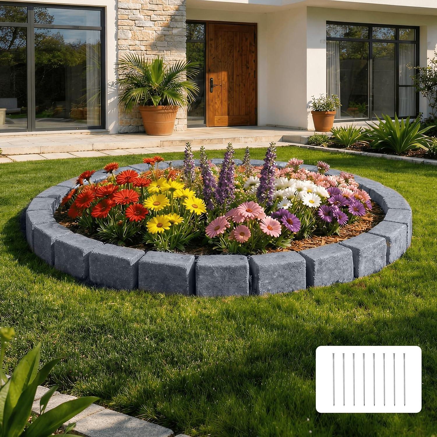 image:imageVEVOR Faux Stone Landscape Edging 468 x 39 Realistic Lawn Edging with Anchoring Spikes Flexible BrickSized Garden Border FadeResistant Yard Garden Stone Border for Driveways Walkway BrownSandstone Gray