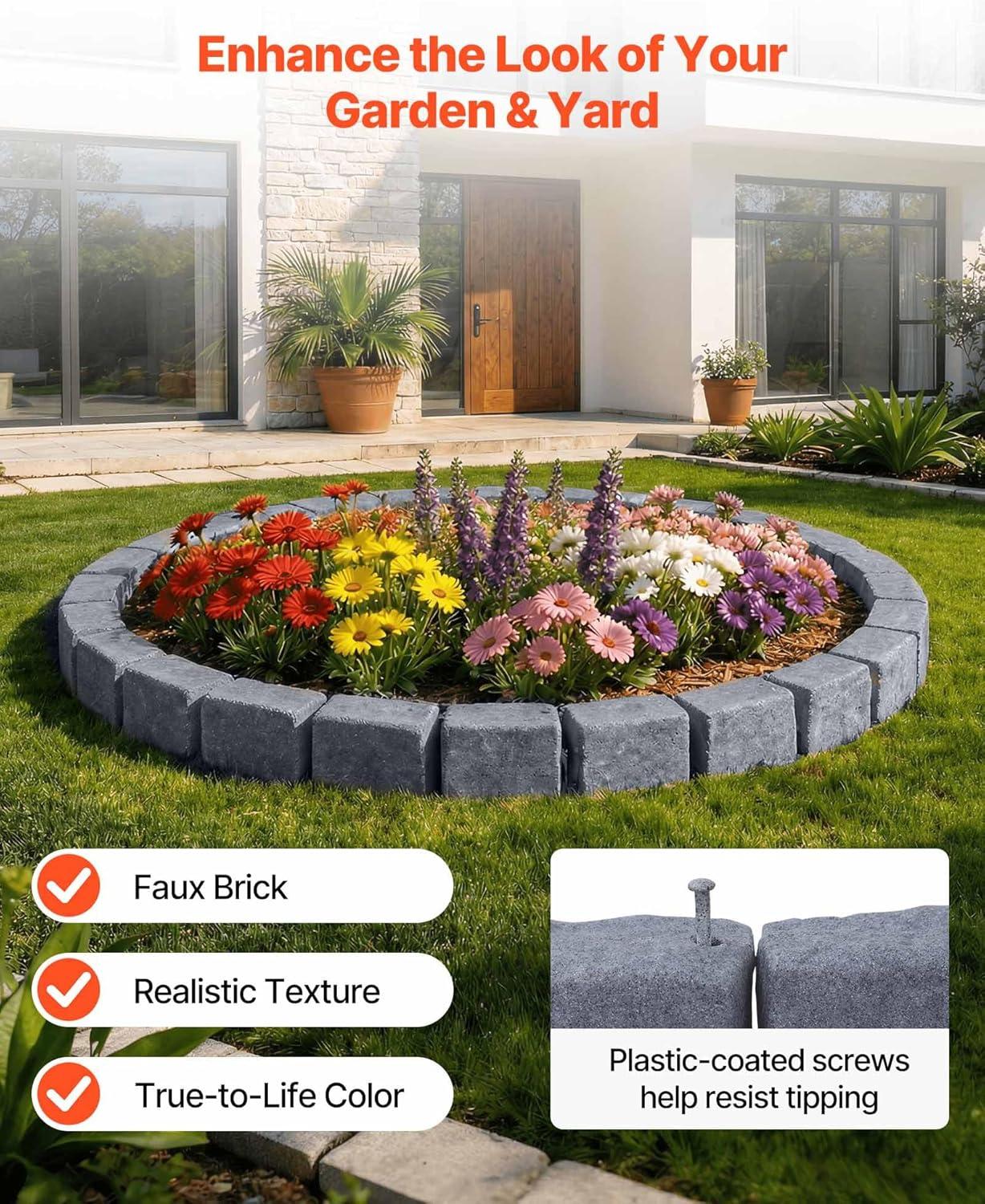 image:imageVEVOR Faux Stone Landscape Edging 468 x 39 Realistic Lawn Edging with Anchoring Spikes Flexible BrickSized Garden Border FadeResistant Yard Garden Stone Border for Driveways Walkway BrownSandstone Gray