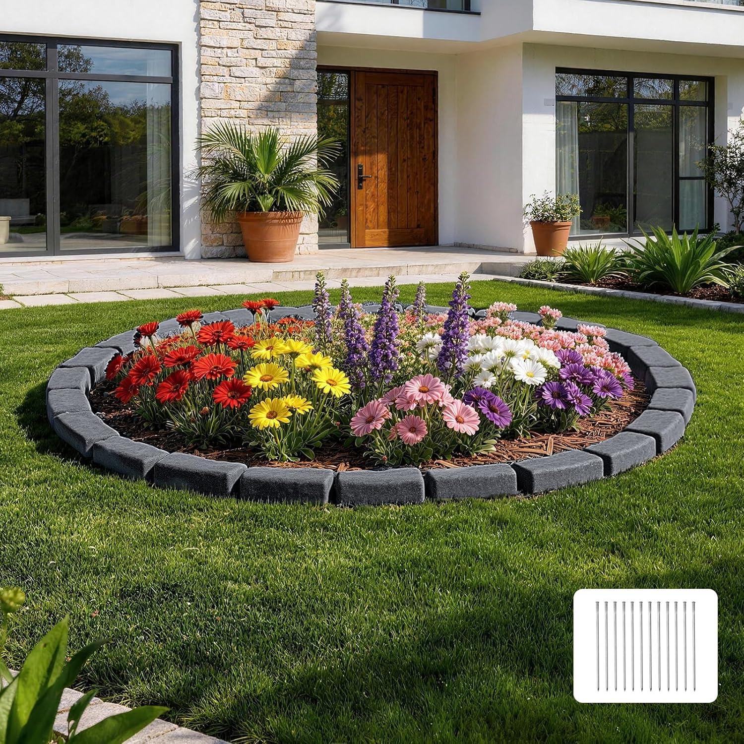 image:imageVEVOR Faux Stone Landscape Edging 468 x 39 Realistic Lawn Edging with Anchoring Spikes Flexible BrickSized Garden Border FadeResistant Yard Garden Stone Border for Driveways Walkway BrownCharcoal Black