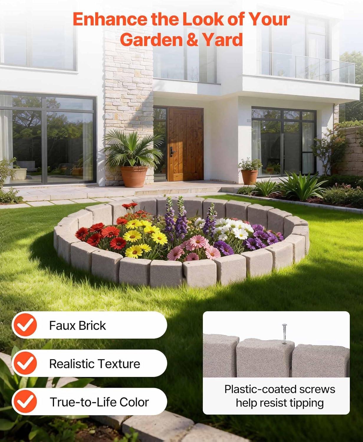 image:imageVEVOR Faux Stone Landscape Edging 468 x 39 Realistic Lawn Edging with Anchoring Spikes Flexible BrickSized Garden Border FadeResistant Yard Garden Stone Border for Driveways Walkway BrownBeige