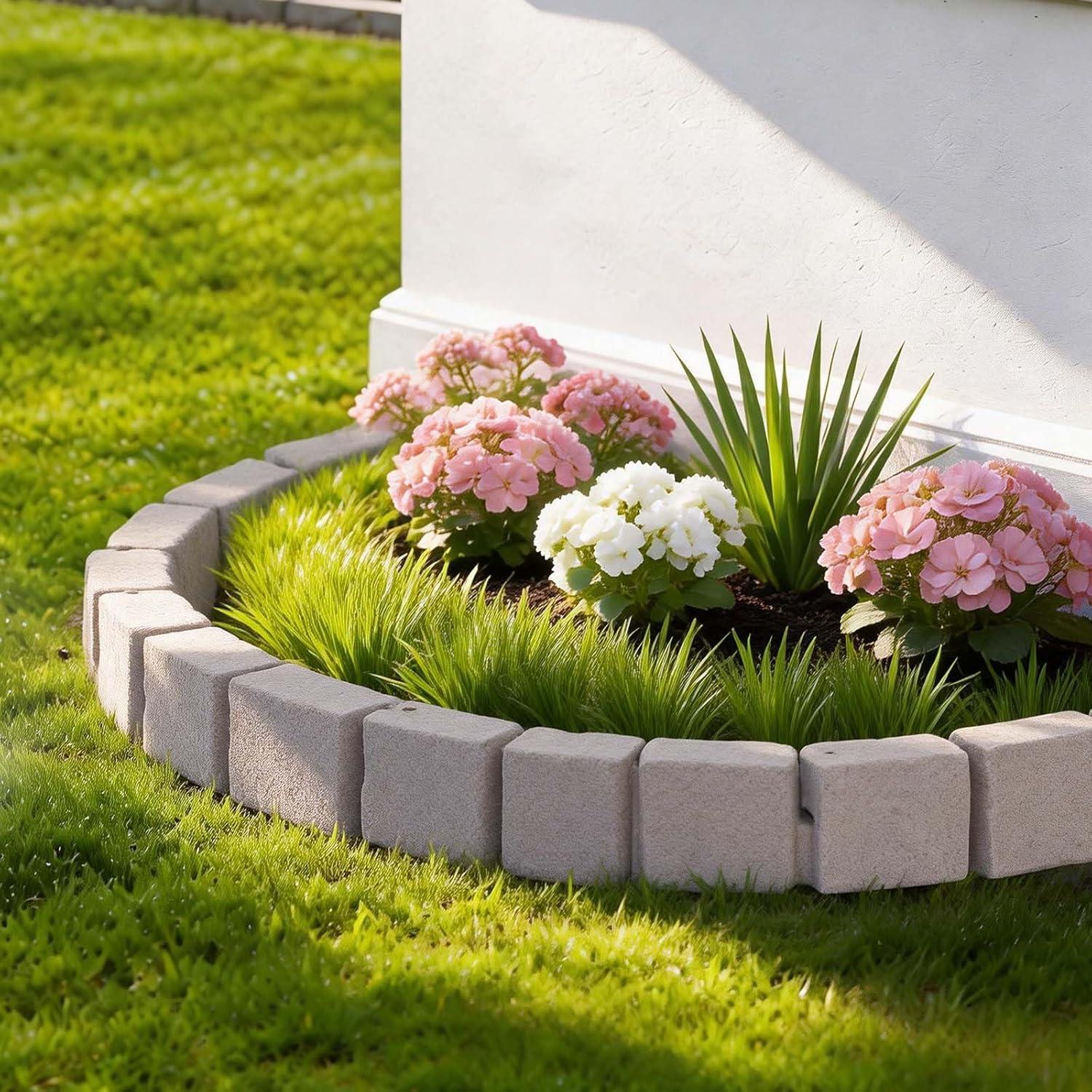 image:imageVEVOR Faux Stone Landscape Edging 468 x 39 Realistic Lawn Edging with Anchoring Spikes Flexible BrickSized Garden Border FadeResistant Yard Garden Stone Border for Driveways Walkway BrownBeige