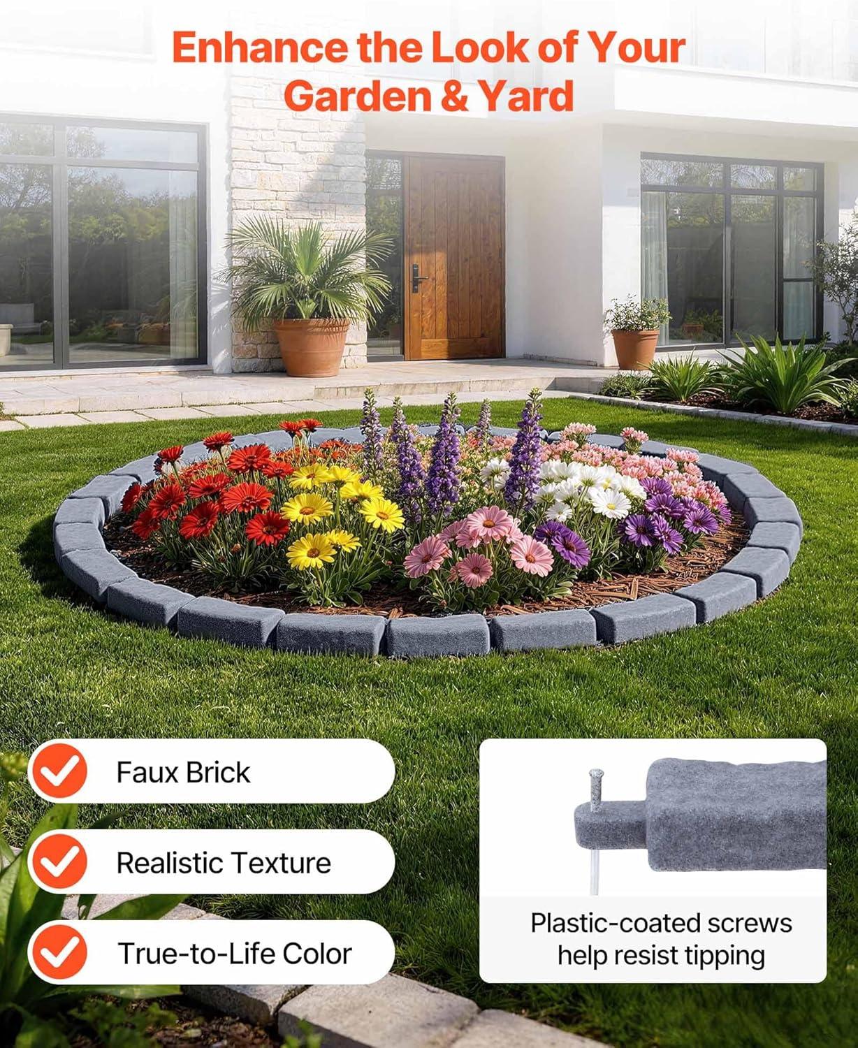 image:imageVEVOR Faux Stone Landscape Edging 468 x 39 Realistic Lawn Edging with Anchoring Spikes Flexible BrickSized Garden Border FadeResistant Yard Garden Stone Border for Driveways Walkway BrownSandstone Gray