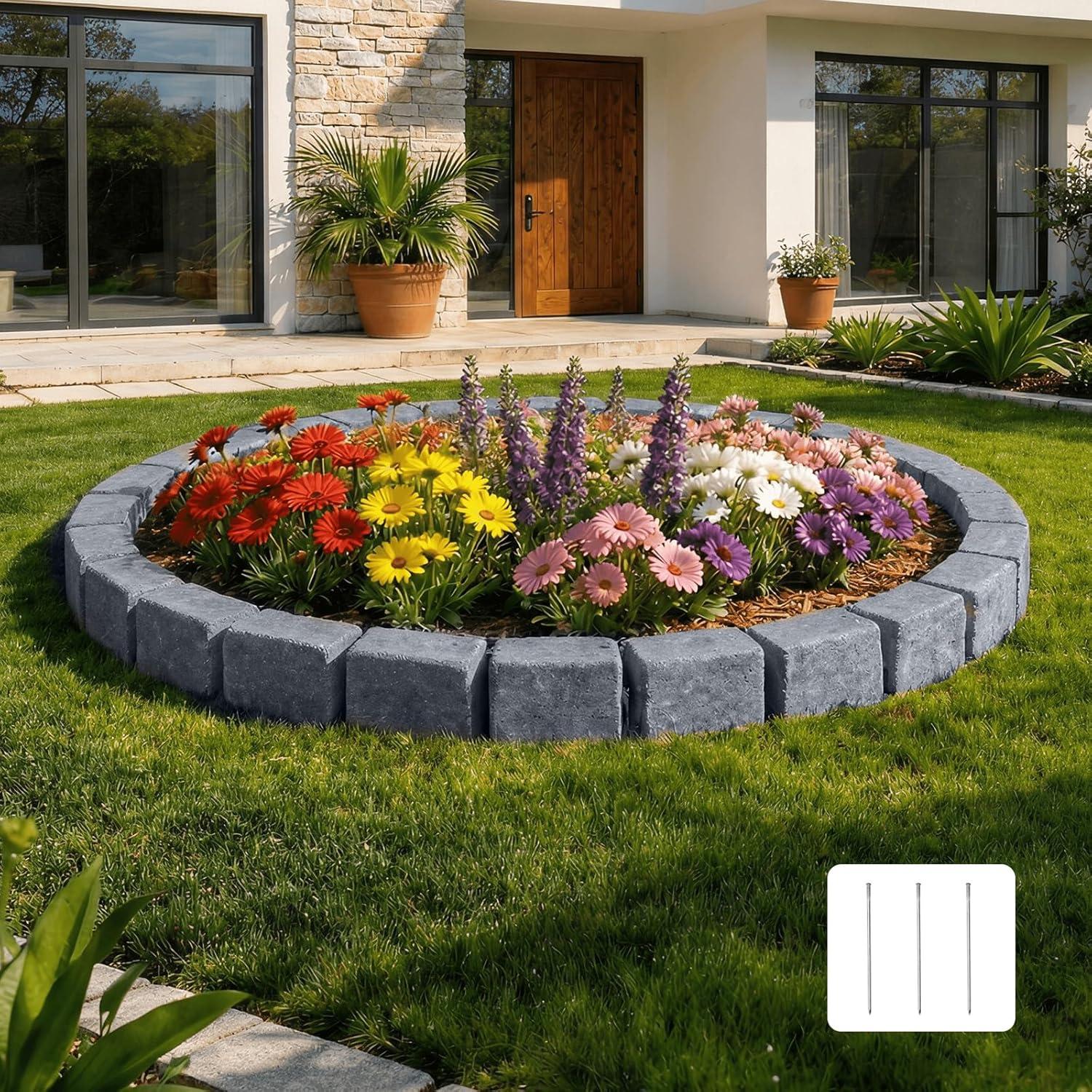 image:imageVEVOR Faux Stone Landscape Edging 468 x 39 Realistic Lawn Edging with Anchoring Spikes Flexible BrickSized Garden Border FadeResistant Yard Garden Stone Border for Driveways Walkway BrownSandstone Gray