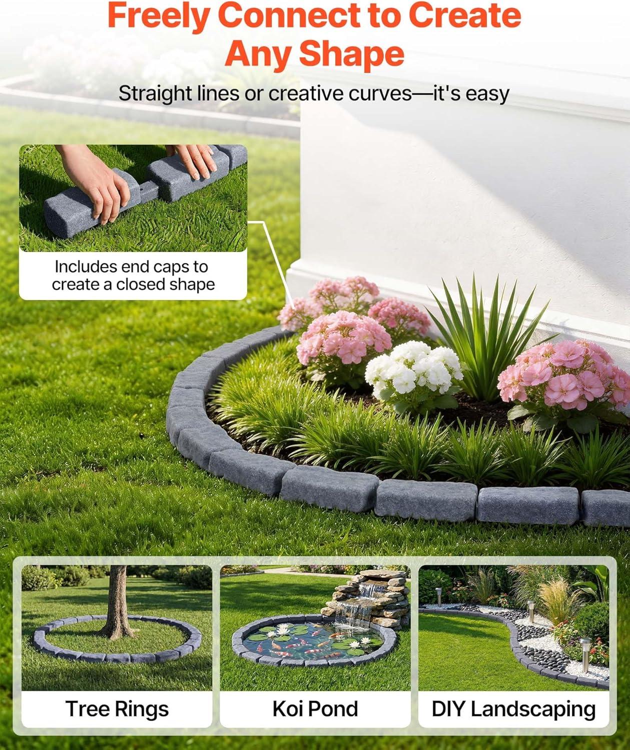 image:imageVEVOR Faux Stone Landscape Edging 468 x 39 Realistic Lawn Edging with Anchoring Spikes Flexible BrickSized Garden Border FadeResistant Yard Garden Stone Border for Driveways Walkway BrownSandstone Gray