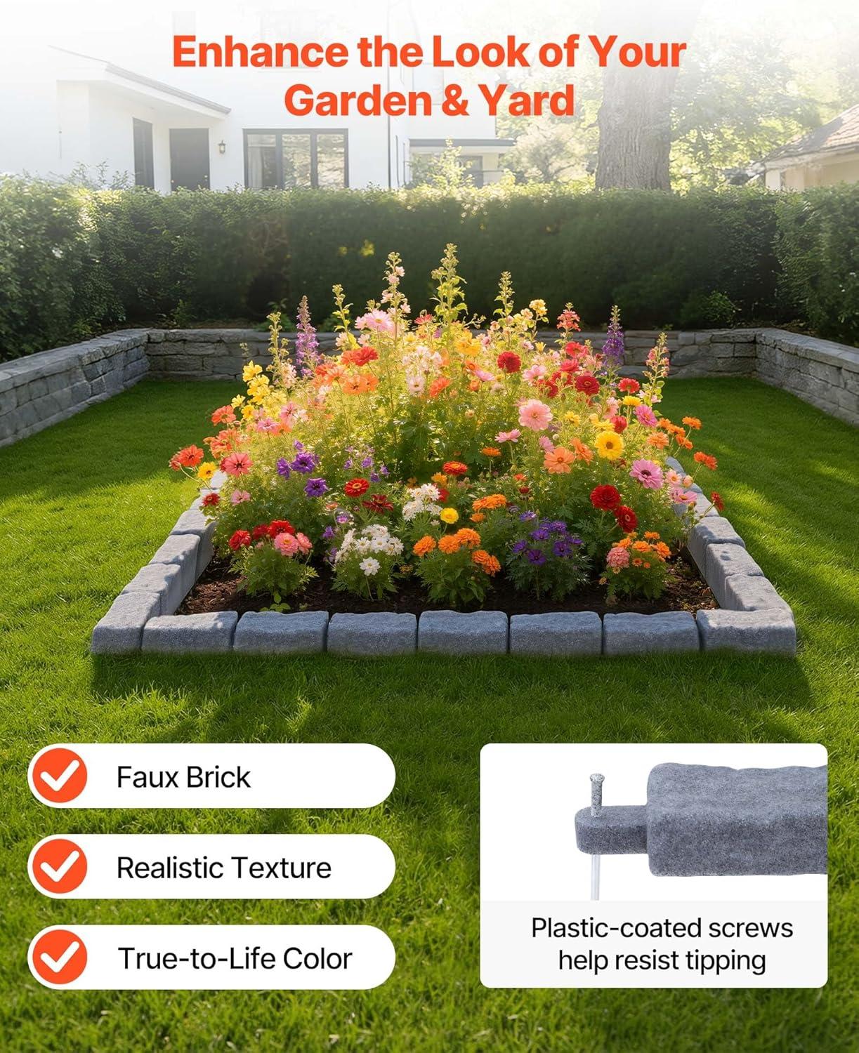 image:imageVEVOR Faux Stone Landscape Edging 468 x 39 Realistic Lawn Edging with Anchoring Spikes Flexible BrickSized Garden Border FadeResistant Yard Garden Stone Border for Driveways Walkway BrownSandstone Gray