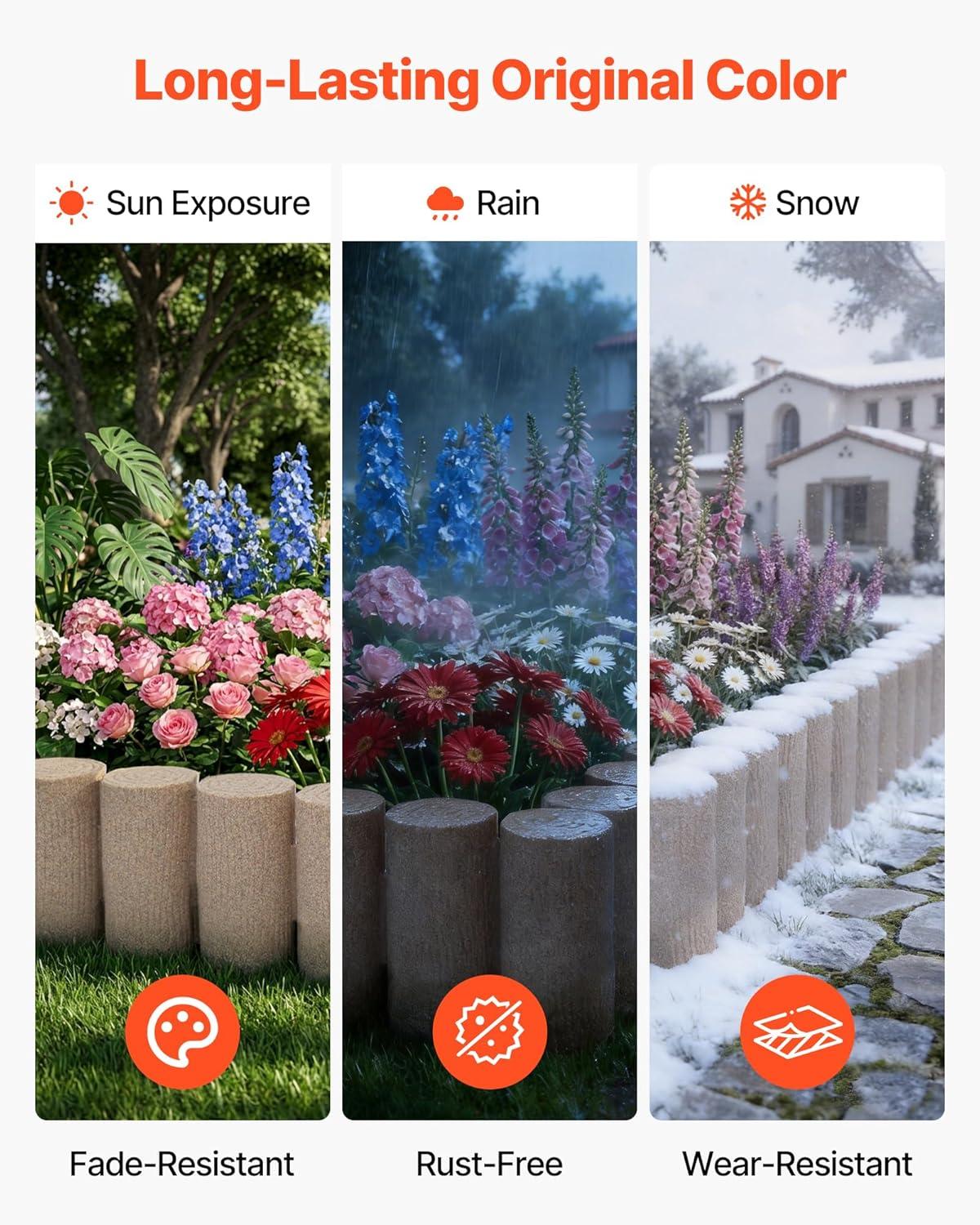image:imageVEVOR Faux Stone Landscape Edging 468 x 39 Realistic Lawn Edging with Anchoring Spikes Flexible BrickSized Garden Border FadeResistant Yard Garden Stone Border for Driveways Walkway BrownBeige