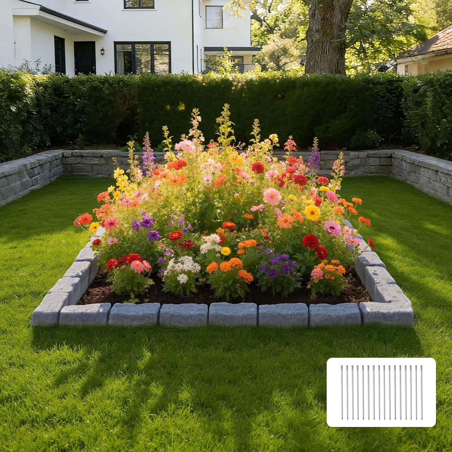 image:imageVEVOR Faux Stone Landscape Edging 468 x 39 Realistic Lawn Edging with Anchoring Spikes Flexible BrickSized Garden Border FadeResistant Yard Garden Stone Border for Driveways Walkway BrownSandstone Gray