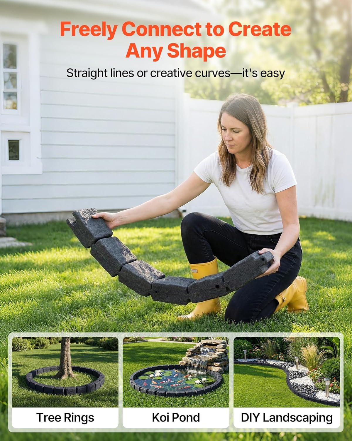 image:imageVEVOR Faux Stone Landscape Edging 468 x 39 Realistic Lawn Edging with Anchoring Spikes Flexible BrickSized Garden Border FadeResistant Yard Garden Stone Border for Driveways Walkway BrownCharcoal Black