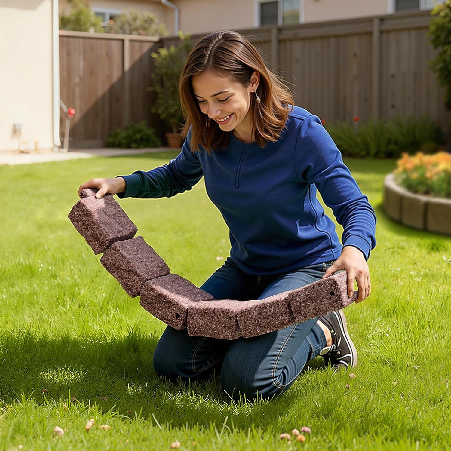 image:imageVEVOR Faux Stone Landscape Edging 468 x 39 Realistic Lawn Edging with Anchoring Spikes Flexible BrickSized Garden Border FadeResistant Yard Garden Stone Border for Driveways Walkway BrownBrown