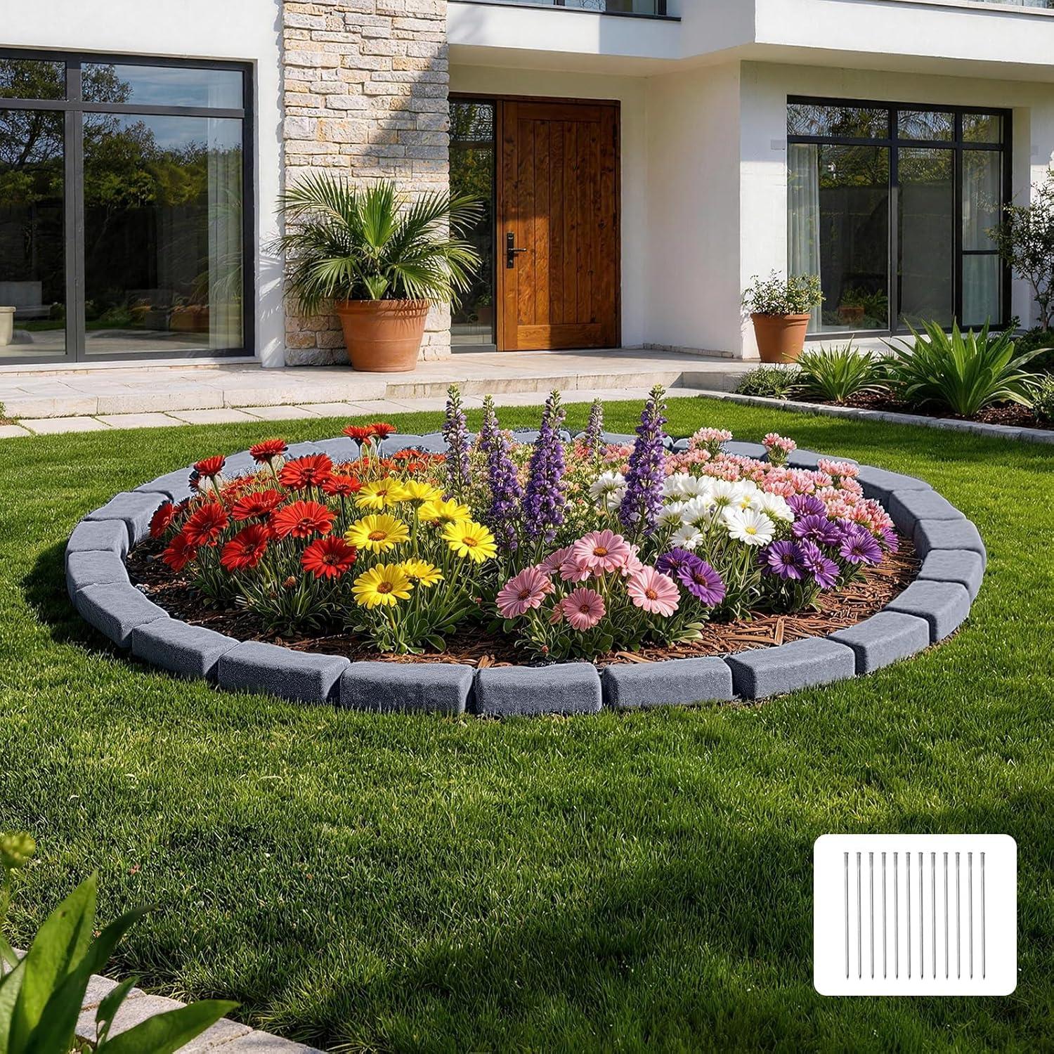 image:imageVEVOR Faux Stone Landscape Edging 468 x 39 Realistic Lawn Edging with Anchoring Spikes Flexible BrickSized Garden Border FadeResistant Yard Garden Stone Border for Driveways Walkway BrownSandstone Gray